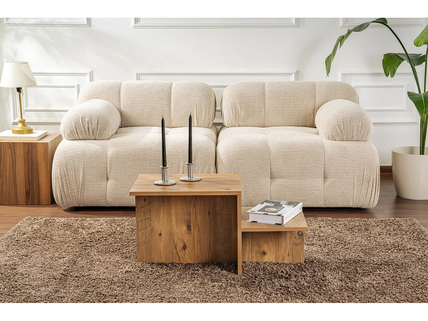 Salontafel Varian, rechthoekig, 80x40x40h cm, bruin dennenhout, massief houten blad, kleur legplank bruin