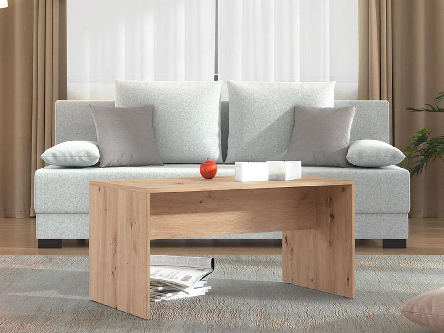 Tavolino da Salotto Formia, con Piedini, 90x50x46h cm Marrone Rovere Nodi, un Vano, Forma Rettangolare