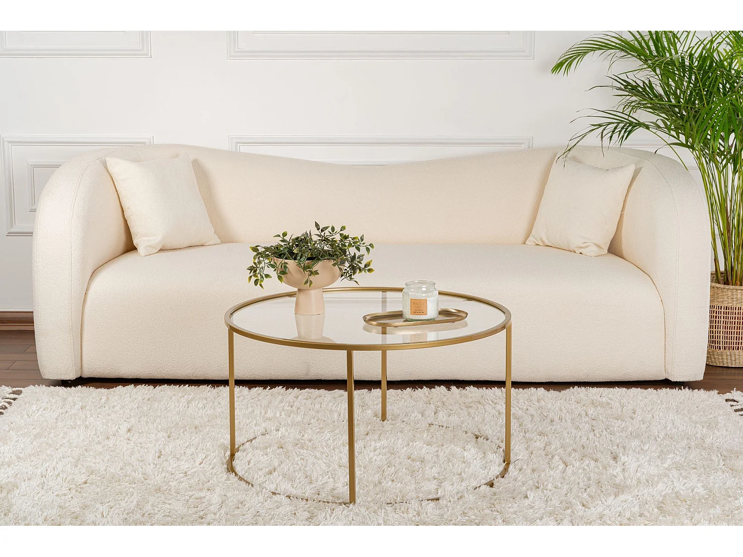 Tavolino da Salotto Moena, Forma Rotondo, 80x80x43h cm oro, Materiale Piano in Vetro, Colore Ripiano Trasparente