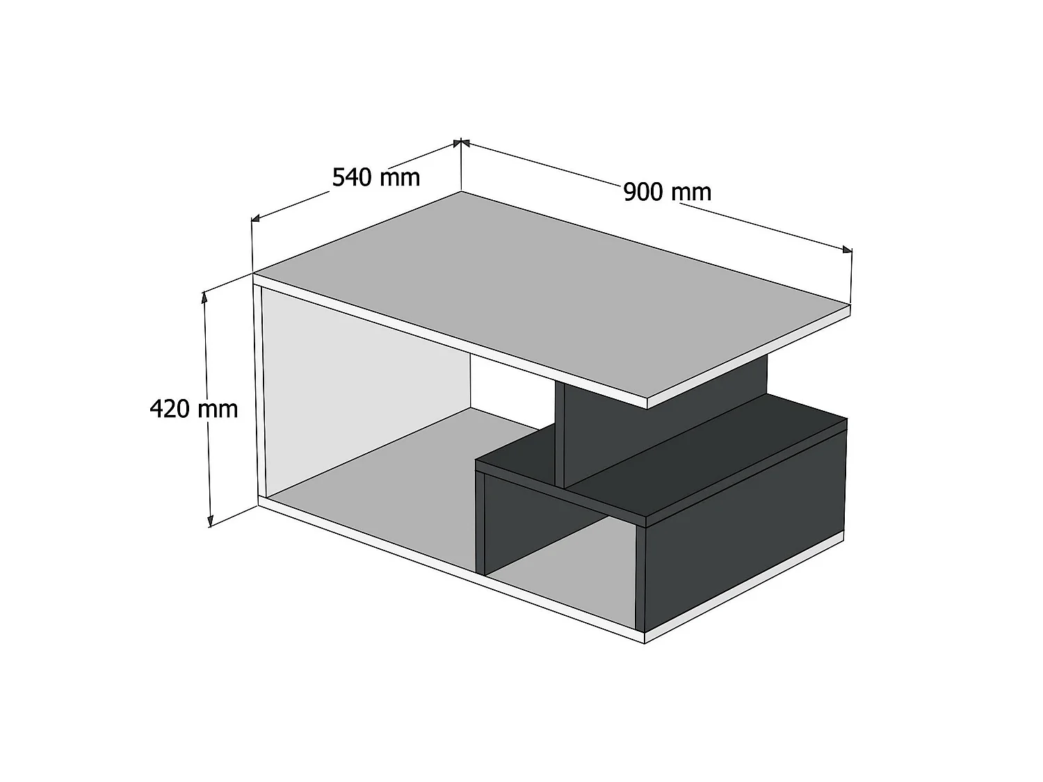 Salontafel Calvera, 2 vakken, 90x42x54h cm bruin, rechthoekig, kleur frame grijs