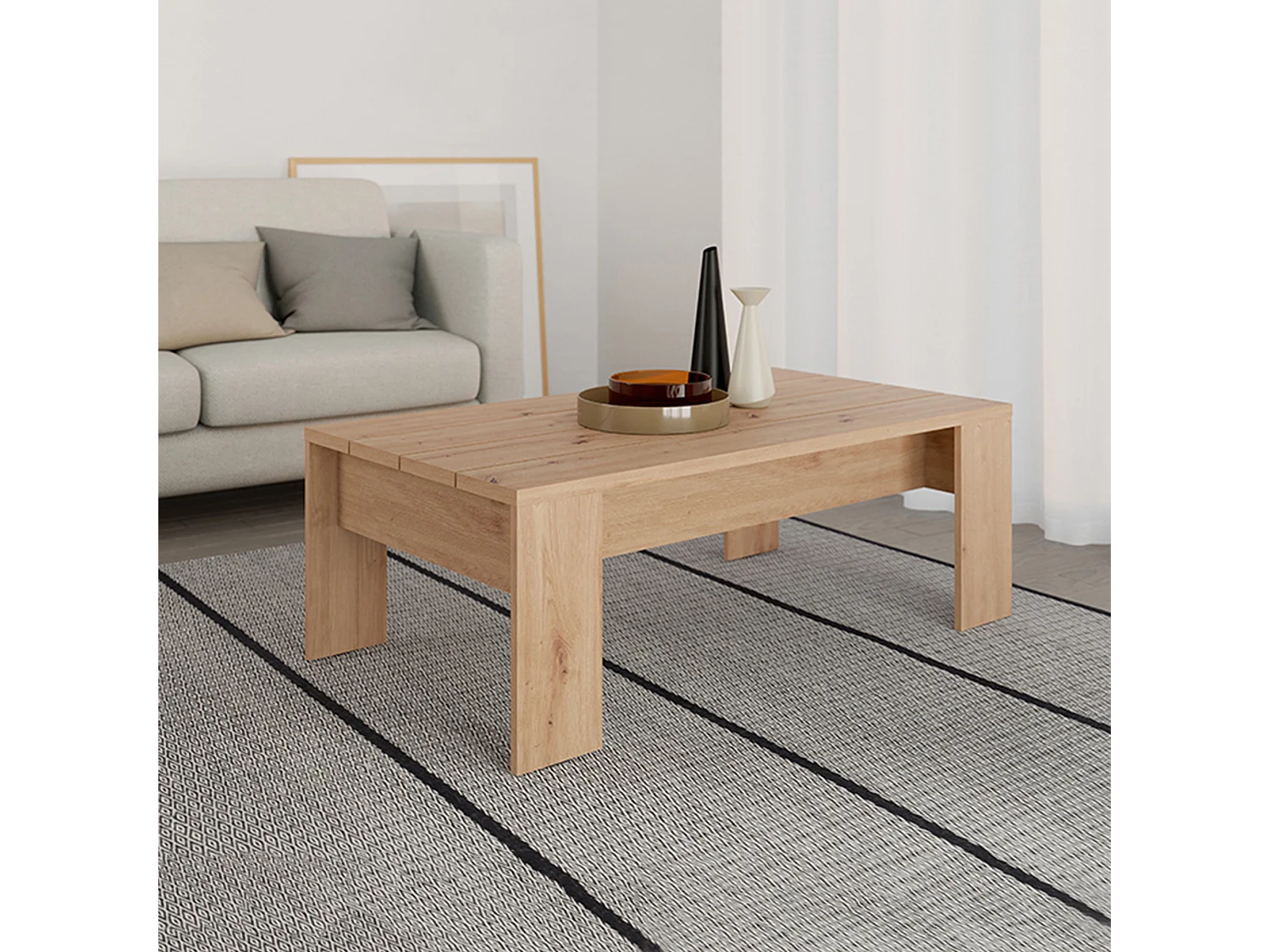 Couchttisch Bertona, rechteckig, 120x67x43h cm, Eiche Knoten Braun, Tischplatte Braun, Gestell Eiche Knoten