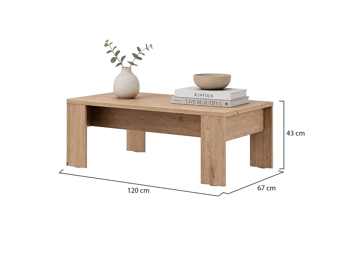 Couchttisch Bertona, rechteckig, 120x67x43h cm, Eiche Knoten Braun, Tischplatte Braun, Gestell Eiche Knoten