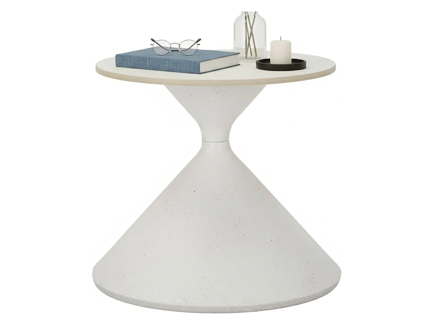 Salontafel Ceva, tijdschriftenhouder, 45x45x39h cm wit, rond, keramisch tafelblad