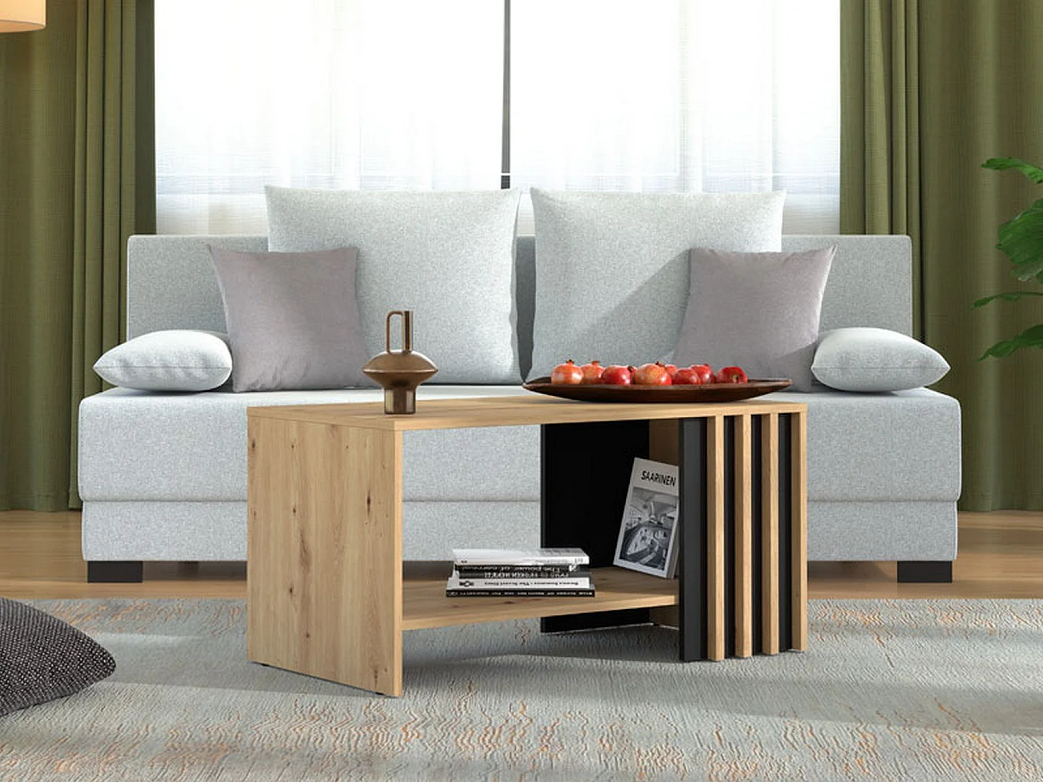 Tavolino da Salotto Tricerro, un Vano, 90x50x46h cm Marrone Rovere Nodi, Forma Rettangolare, Colore Ripiano Marrone