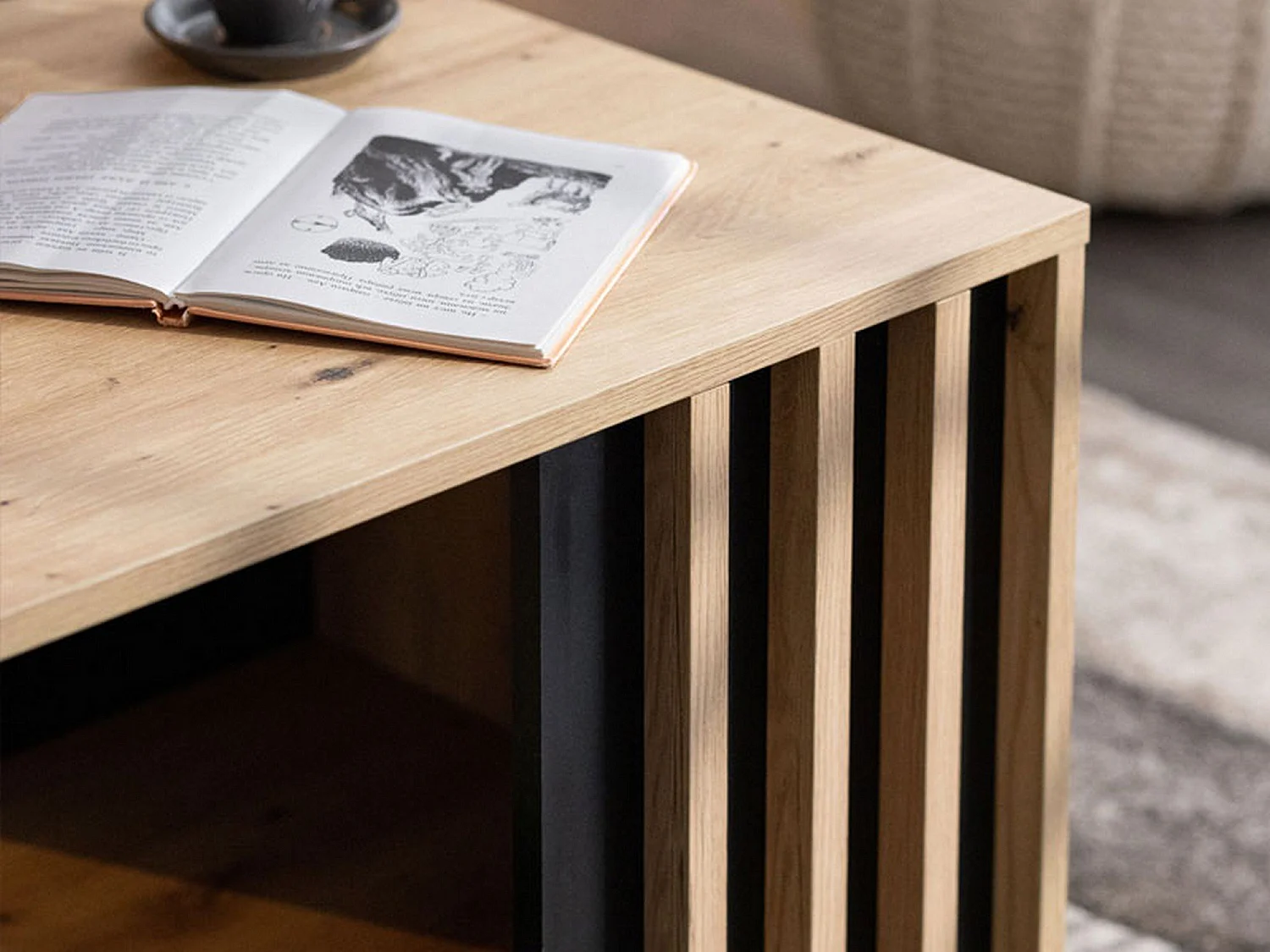 Tavolino da Salotto Tricerro, un Vano, 90x50x46h cm Marrone Rovere Nodi, Forma Rettangolare, Colore Ripiano Marrone