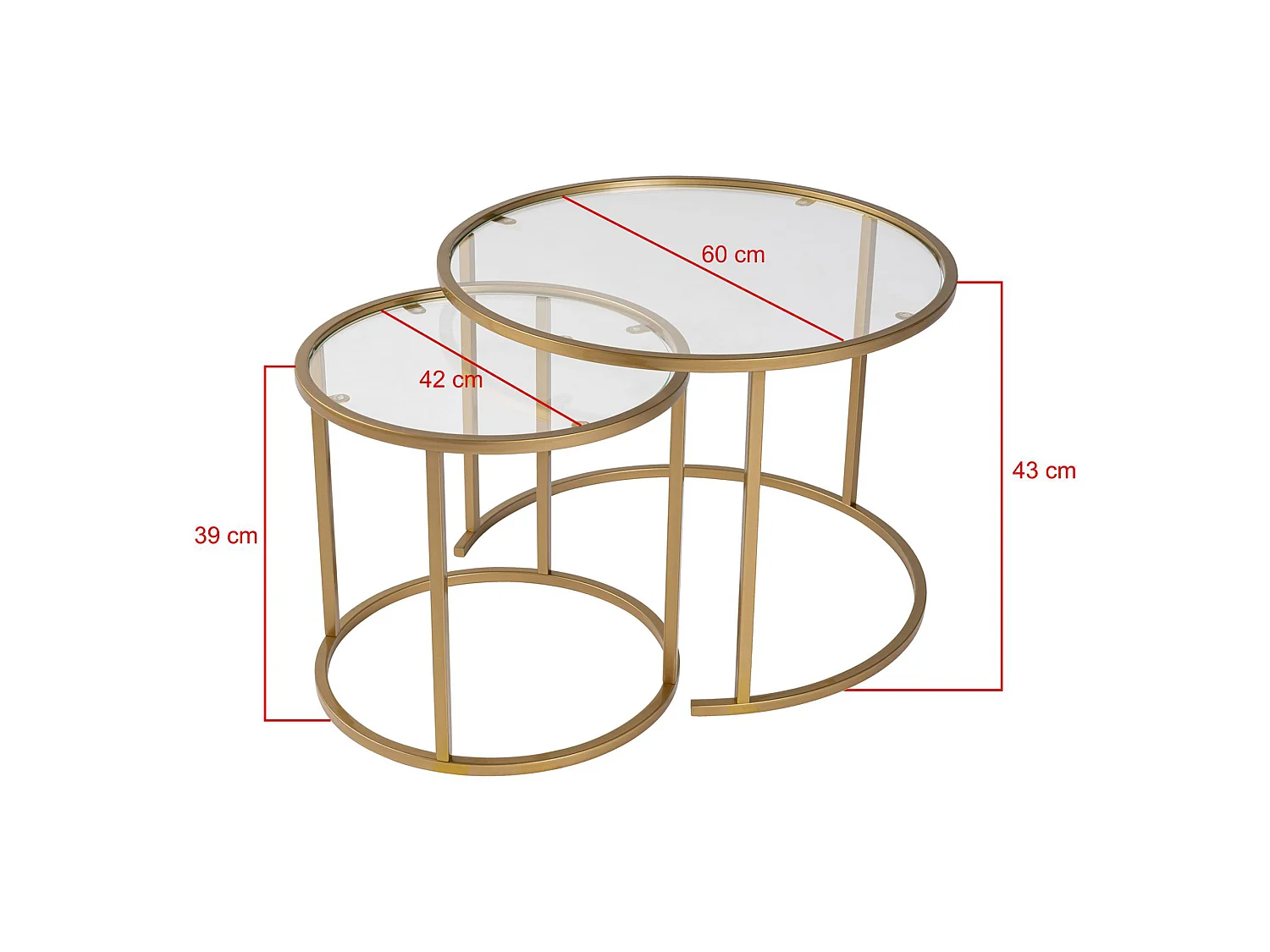 Tavolino da Salotto Simaxis, Modulabile, 60x60x43h cm oro, Forma Rotondo, Materiale Piano in Vetro