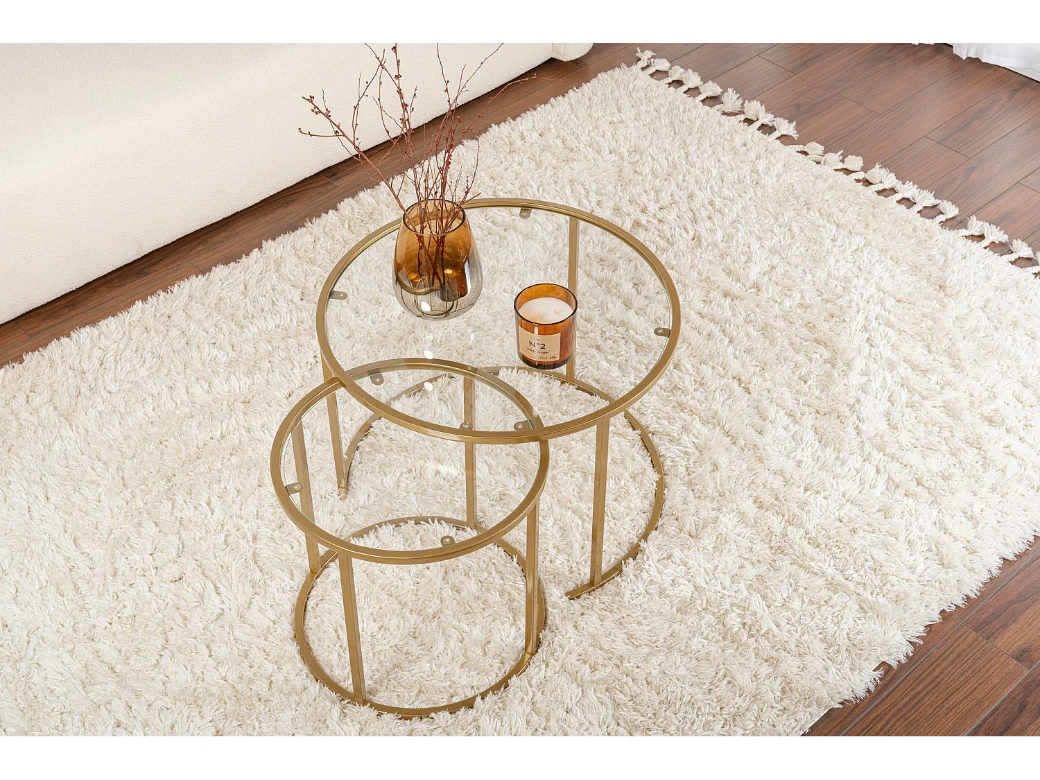 Tavolino da Salotto Simaxis, Modulabile, 60x60x43h cm oro, Forma Rotondo, Materiale Piano in Vetro