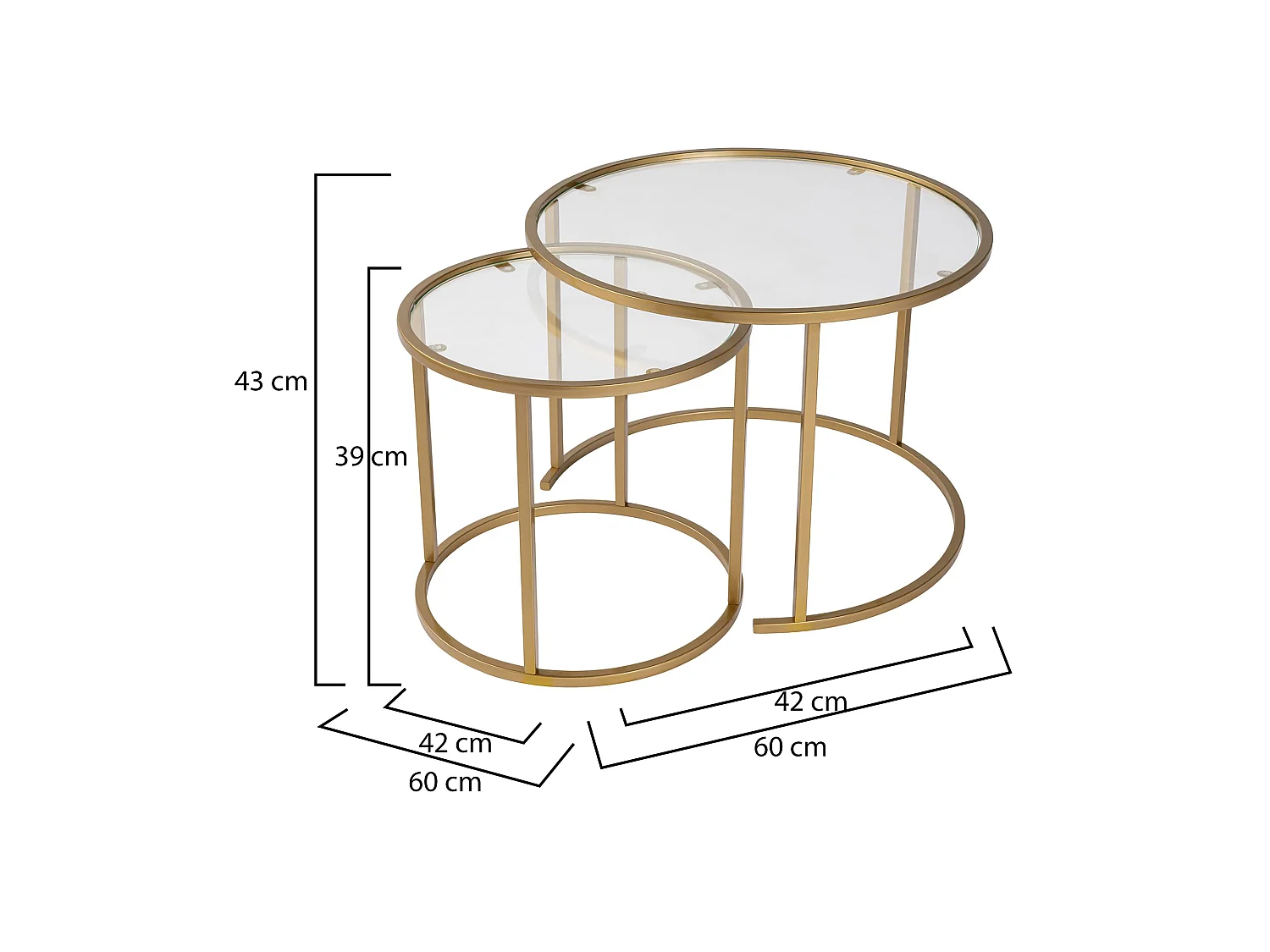 Tavolino da Salotto Simaxis, Modulabile, 60x60x43h cm oro, Forma Rotondo, Materiale Piano in Vetro