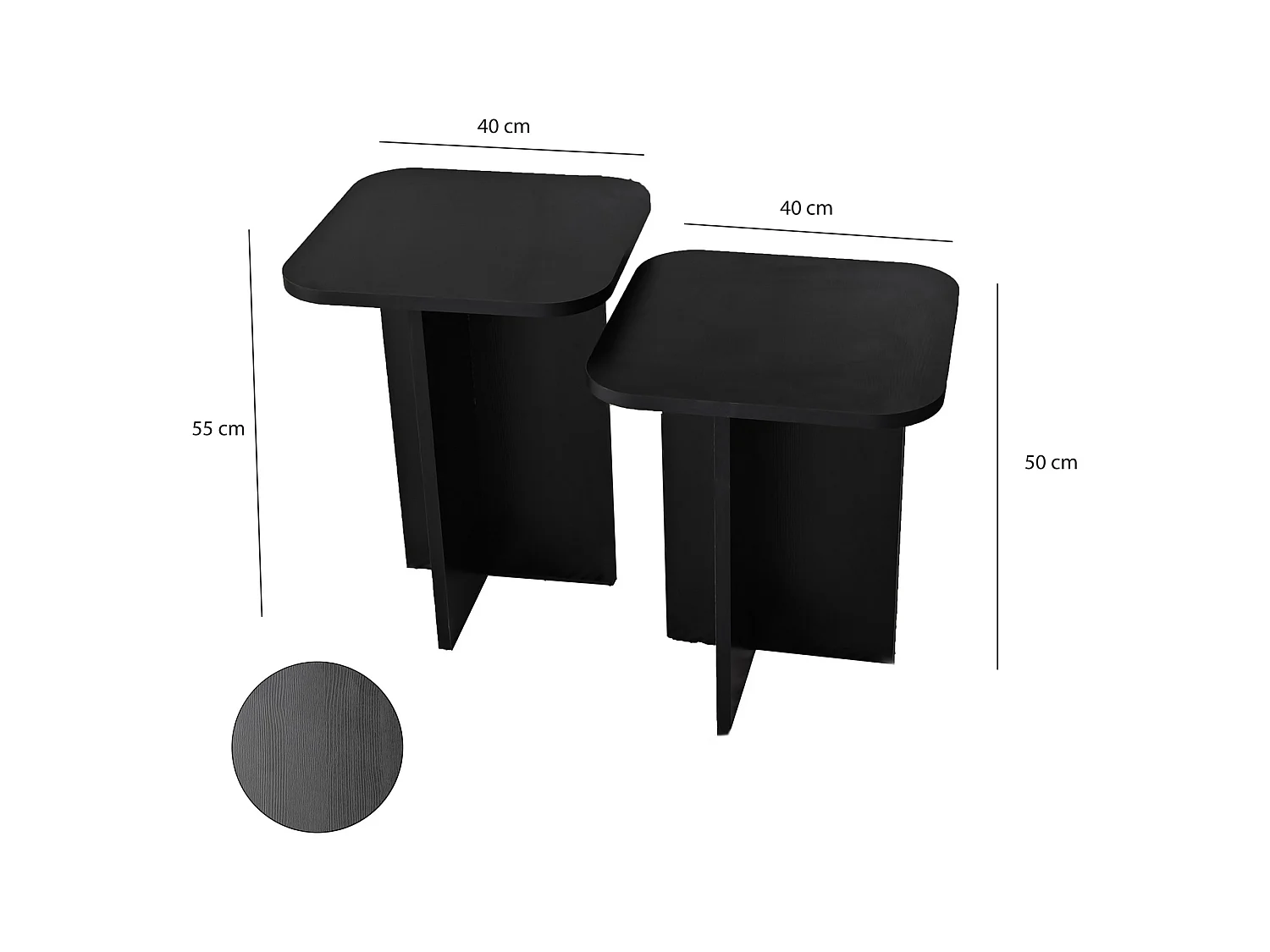 Tavolino da Salotto Meduno, Forma Quadrato, 40x40x50h cm Nero, Materiale Piano in Legno Nobilitato, Colore Ripiano Nero