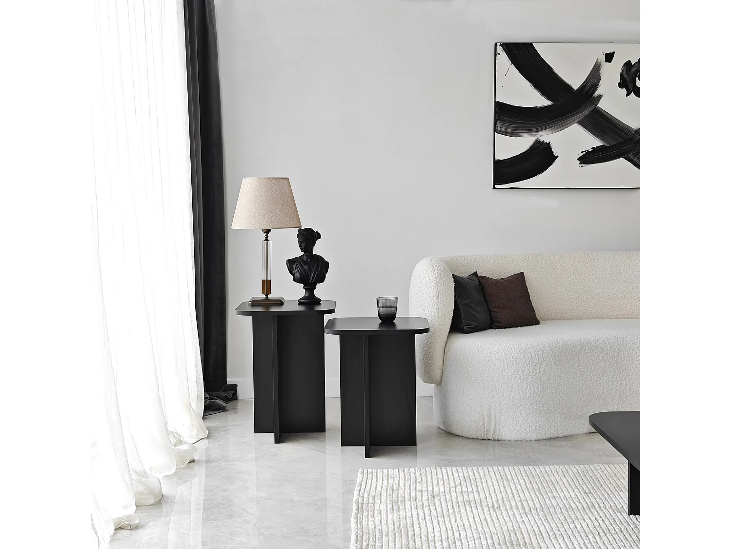 Tavolino da Salotto Meduno, Forma Quadrato, 40x40x50h cm Nero, Materiale Piano in Legno Nobilitato, Colore Ripiano Nero
