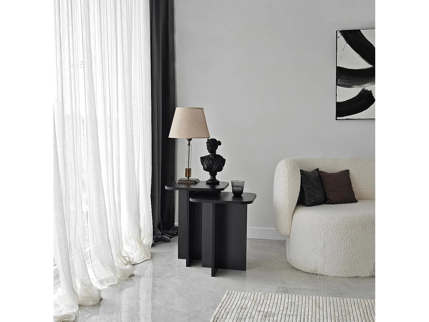 Tavolino da Salotto Meduno, Forma Quadrato, 40x40x50h cm Nero, Materiale Piano in Legno Nobilitato, Colore Ripiano Nero