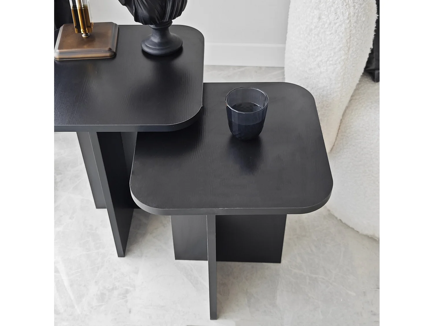 Tavolino da Salotto Meduno, Forma Quadrato, 40x40x50h cm Nero, Materiale Piano in Legno Nobilitato, Colore Ripiano Nero