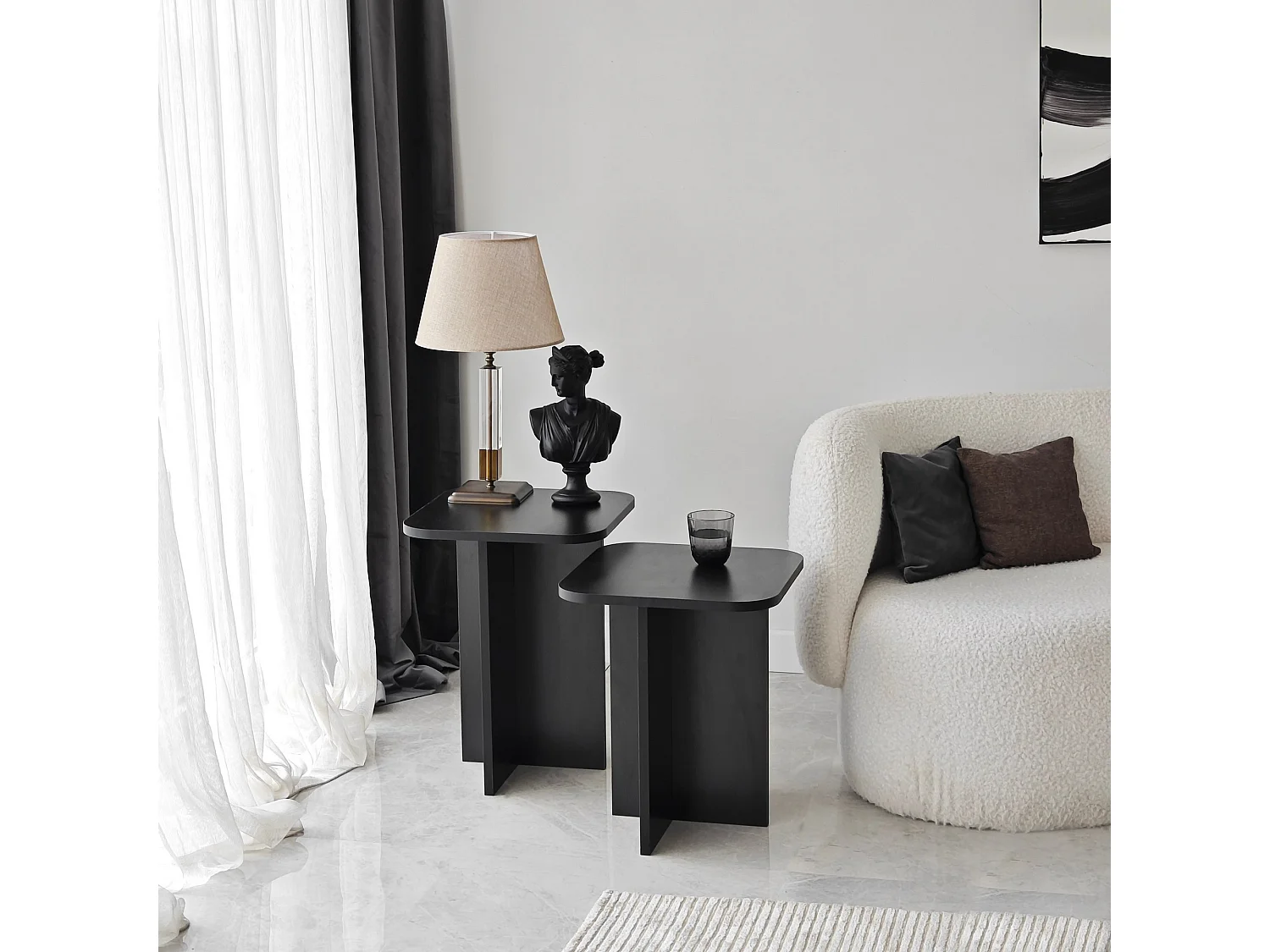 Tavolino da Salotto Meduno, Forma Quadrato, 40x40x50h cm Nero, Materiale Piano in Legno Nobilitato, Colore Ripiano Nero