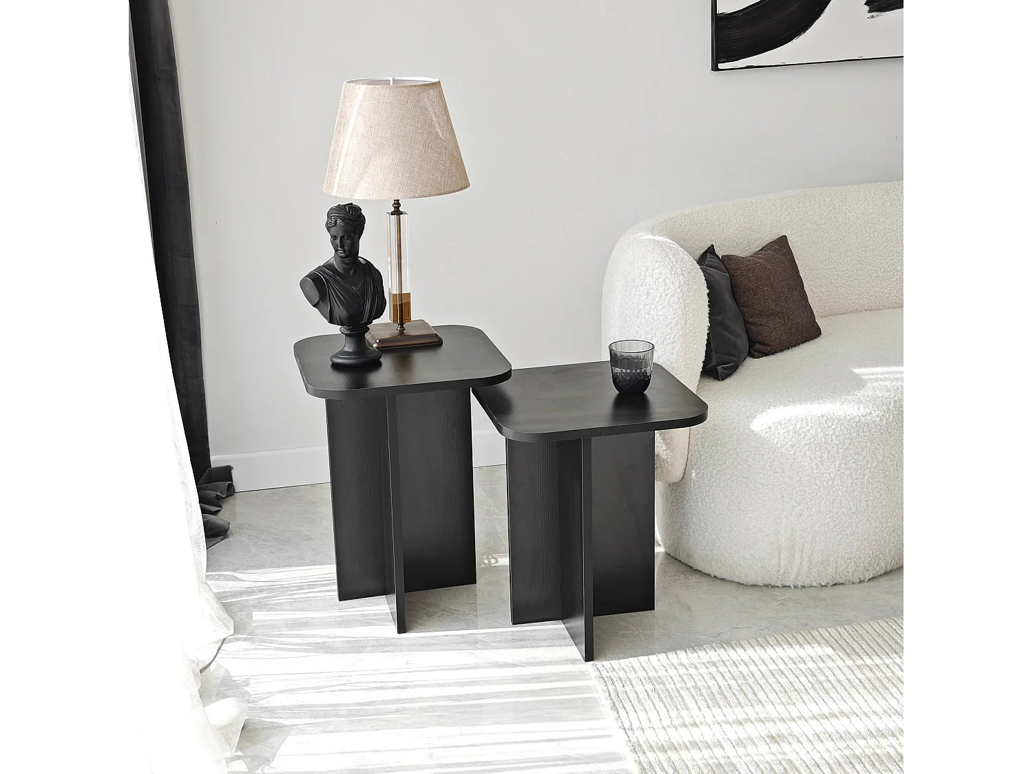 Tavolino da Salotto Meduno, Forma Quadrato, 40x40x50h cm Nero, Materiale Piano in Legno Nobilitato, Colore Ripiano Nero