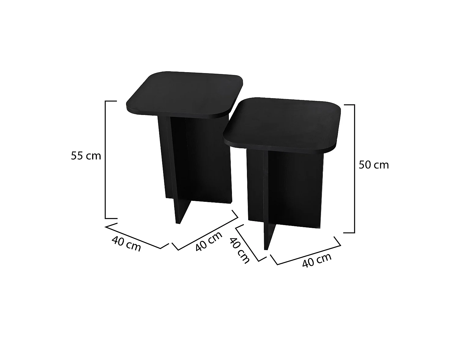 Tavolino da Salotto Meduno, Forma Quadrato, 40x40x50h cm Nero, Materiale Piano in Legno Nobilitato, Colore Ripiano Nero
