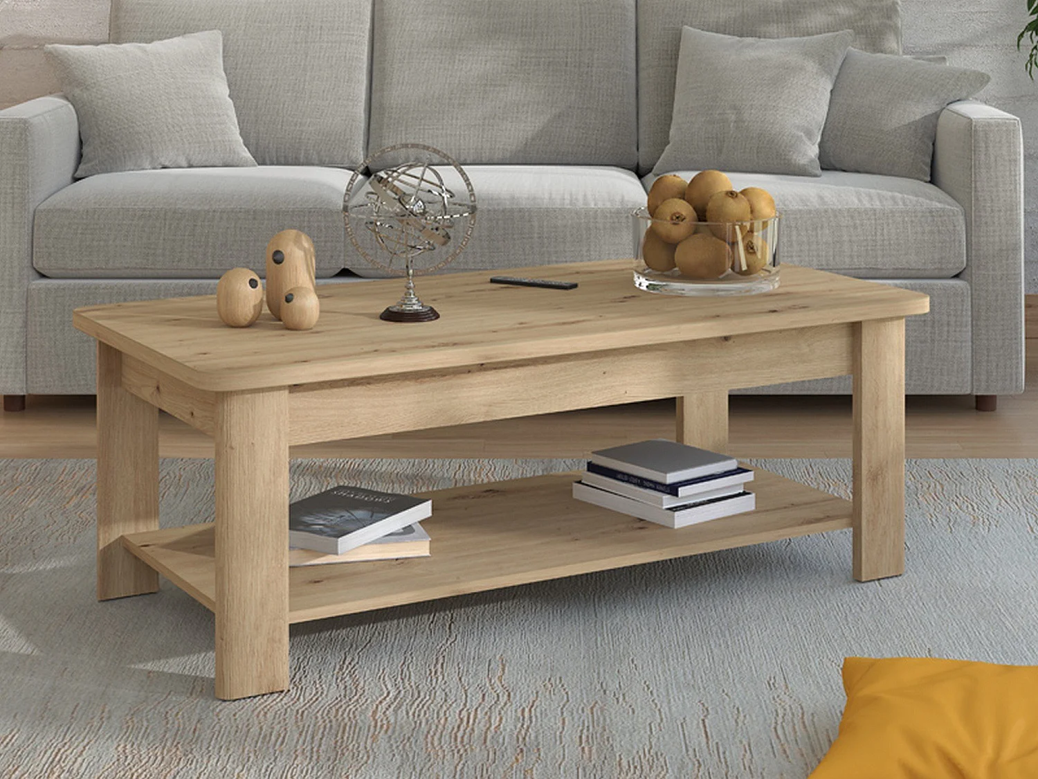 Tavolino da Salotto Pella, un Vano, 124x60x45h cm Marrone Rovere Nodi, Forma Rettangolare, Sfumatura Colore Ripiano Rovere Nodi