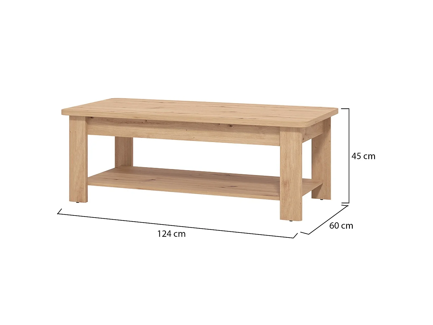 Tavolino da Salotto Pella, un Vano, 124x60x45h cm Marrone Rovere Nodi, Forma Rettangolare, Sfumatura Colore Ripiano Rovere Nodi