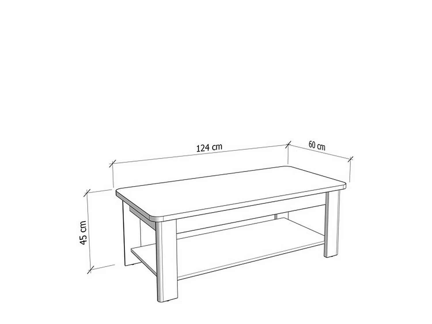 Tavolino da Salotto Pella, un Vano, 124x60x45h cm Marrone Rovere Nodi, Forma Rettangolare, Sfumatura Colore Ripiano Rovere Nodi