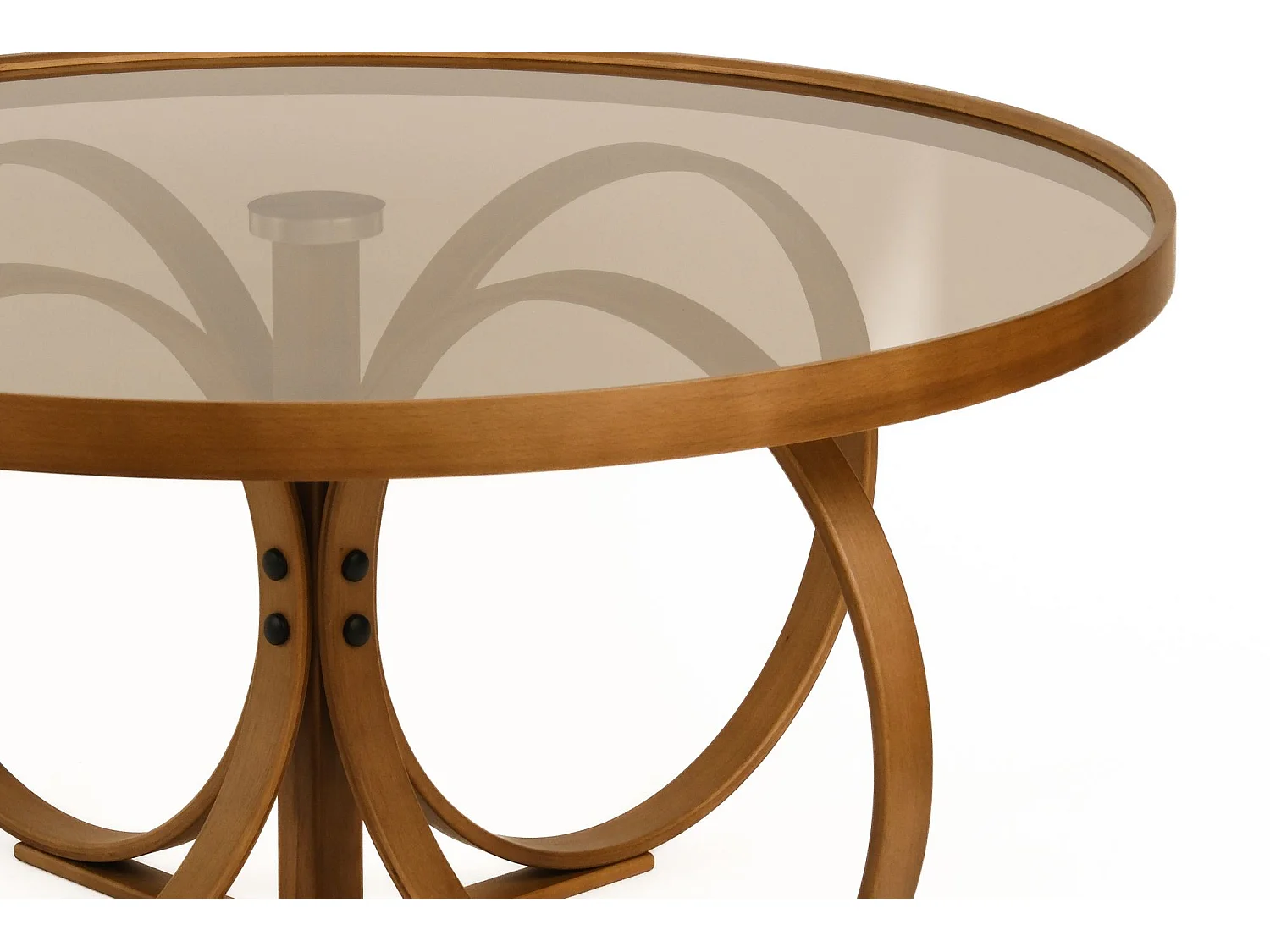 Tavolino da Salotto Gargallo, Piano in Vetro Temperato, 100x100x47h cm Marrone Noce, Forma Ovale, Materiale Struttura in Vetro