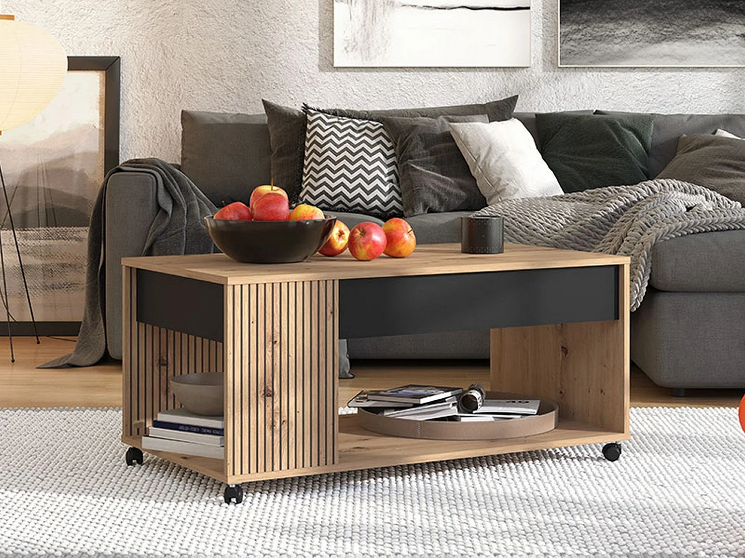 Tavolino da Salotto Cunico, con Piedini, 101x55x46h cm Marrone Rovere Nodi, un Vano, Forma Rettangolare