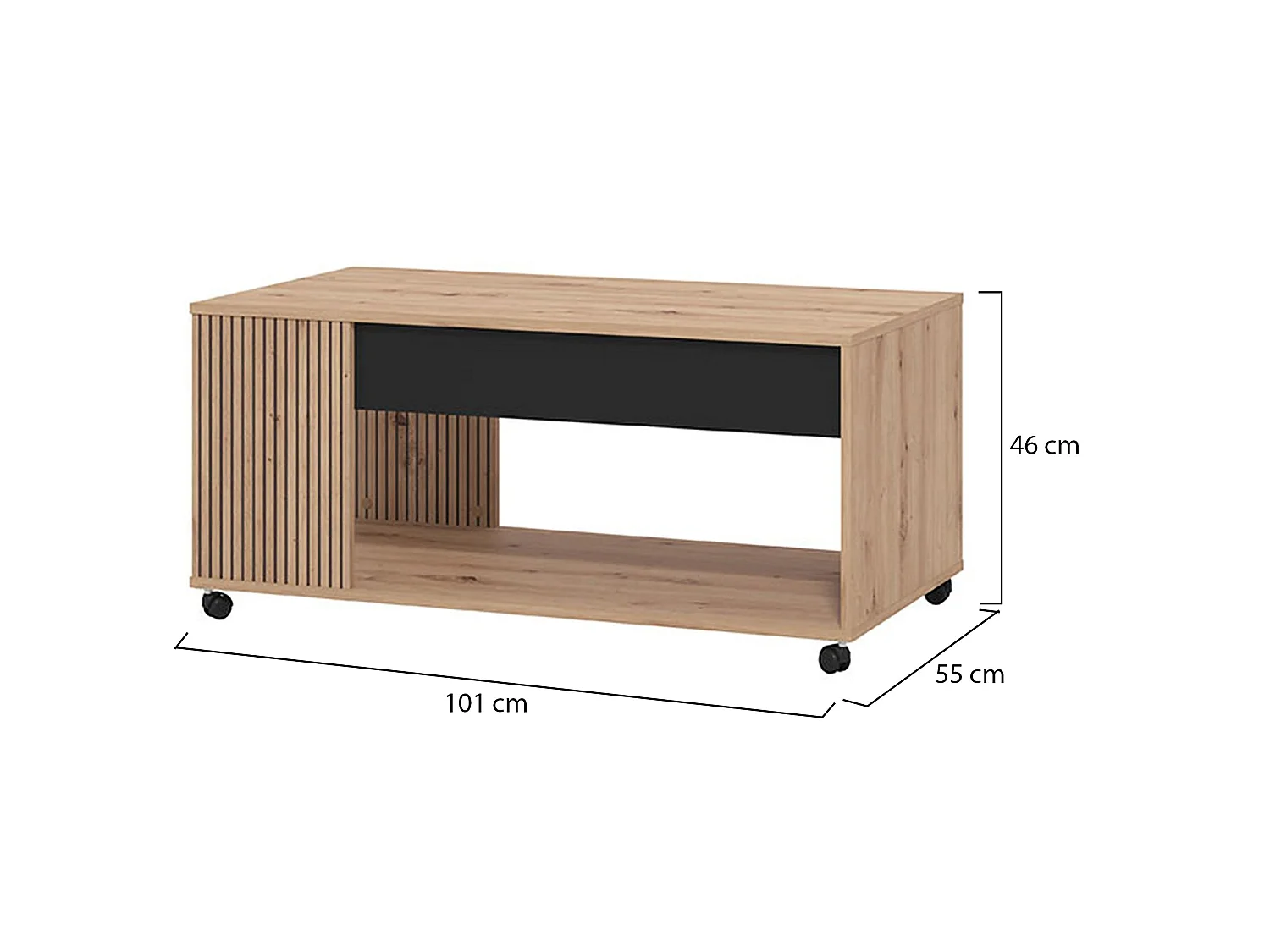 Tavolino da Salotto Cunico, con Piedini, 101x55x46h cm Marrone Rovere Nodi, un Vano, Forma Rettangolare