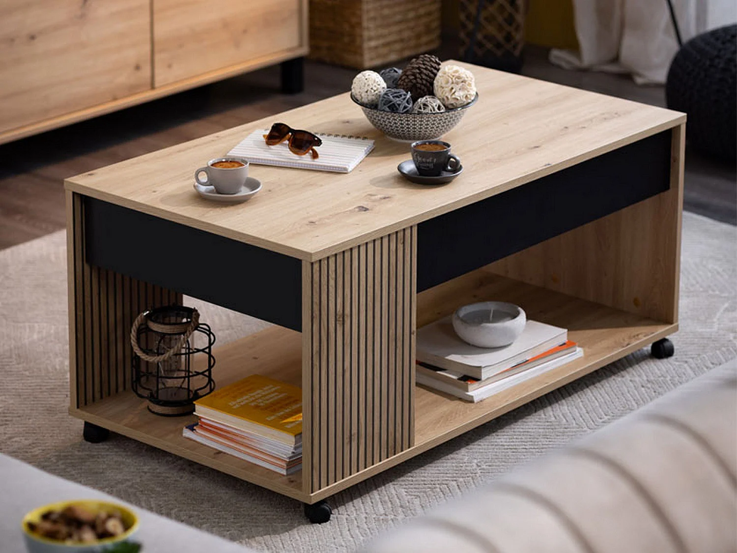 Tavolino da Salotto Cunico, con Piedini, 101x55x46h cm Marrone Rovere Nodi, un Vano, Forma Rettangolare