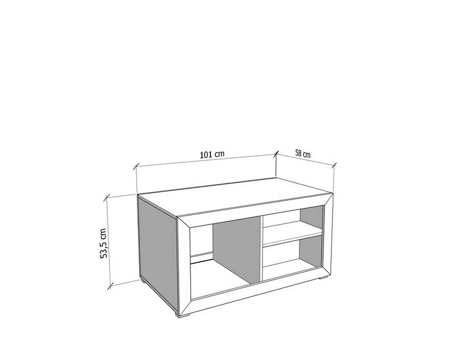 Tavolino da Salotto Vervio, 3 Vani, 101x58x54h cm Bianco, Forma Rettangolare, Materiale Piano in Legno Nobilitato