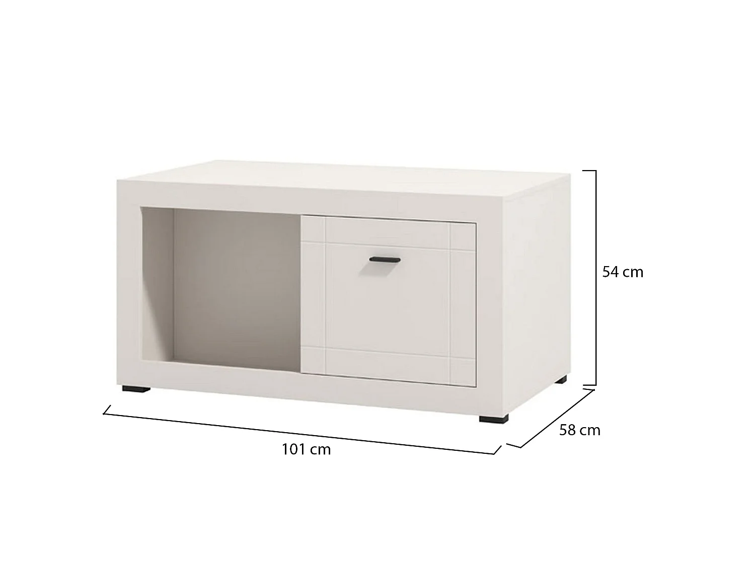 Tavolino da Salotto Vervio, 3 Vani, 101x58x54h cm Bianco, Forma Rettangolare, Materiale Piano in Legno Nobilitato
