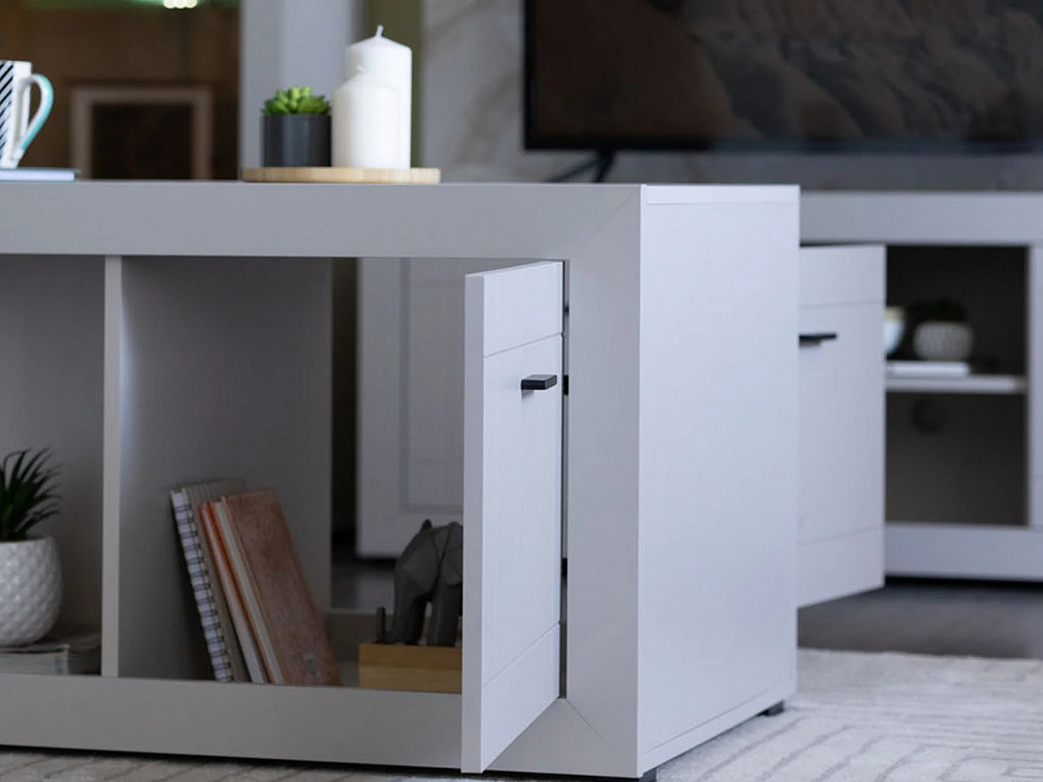 Tavolino da Salotto Vervio, 3 Vani, 101x58x54h cm Bianco, Forma Rettangolare, Materiale Piano in Legno Nobilitato
