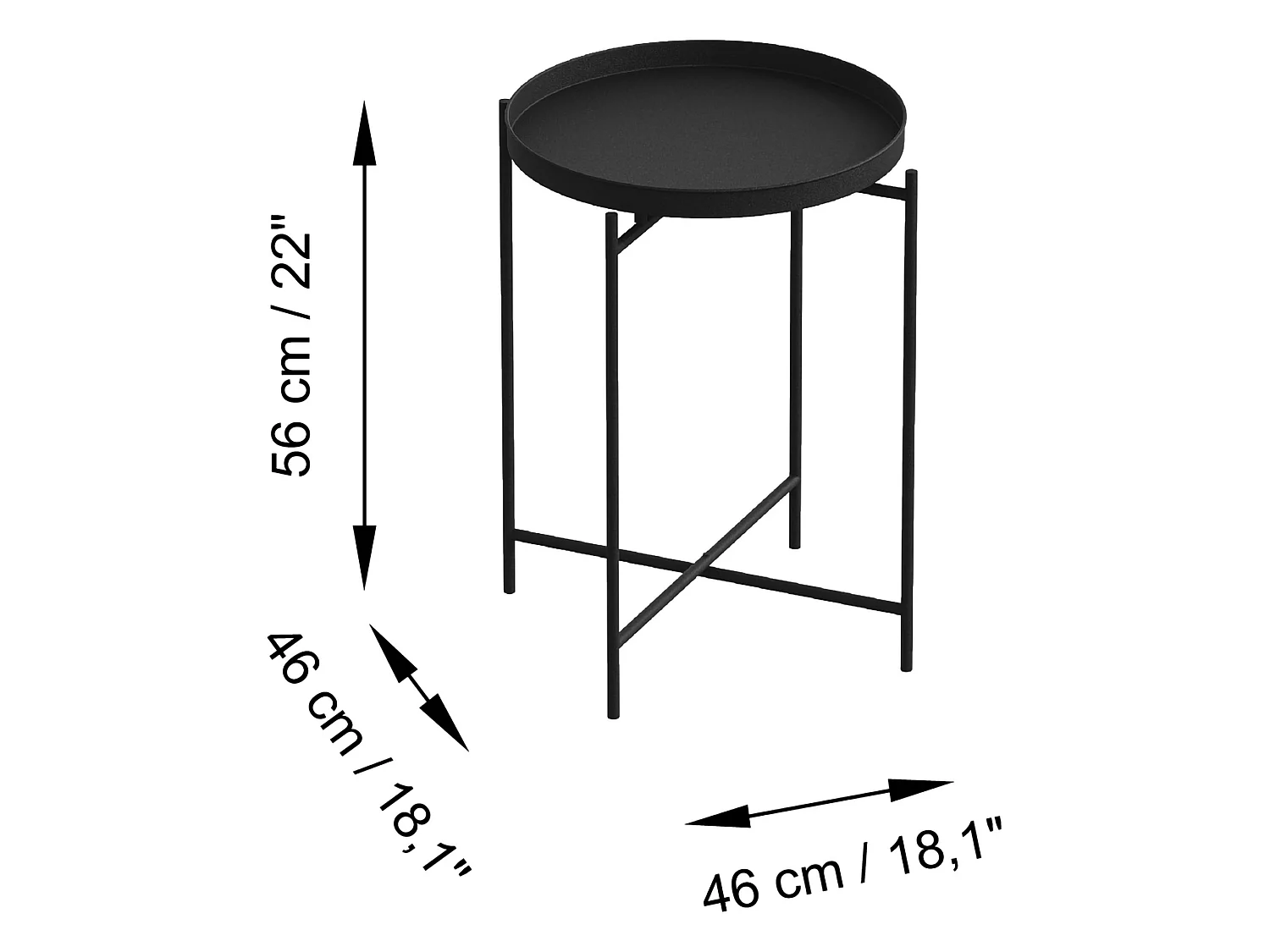 Tavolino da Salotto Fiave, Forma Rotondo, 46x46x56h cm Nero, Materiale Piano in Metallo, Colore Ripiano Nero