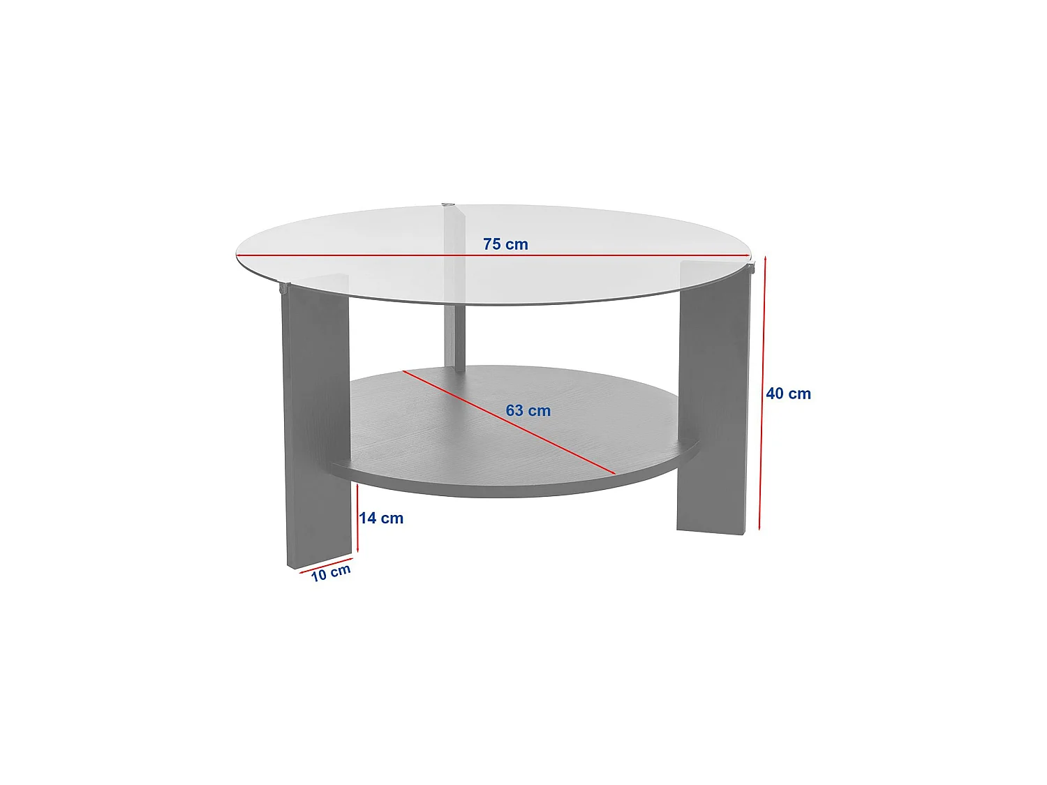 Tavolino da Salotto Canevino, Forma Rotondo, 75x75x40h cm Nero, Materiale Piano in Vetro, Colore Ripiano Trasparente