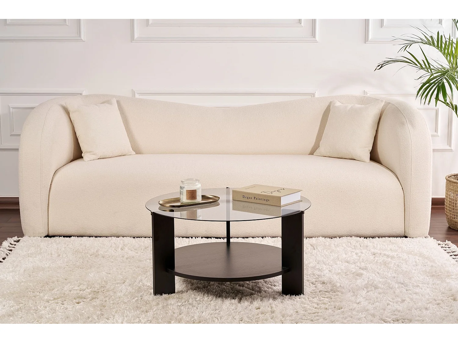 Tavolino da Salotto Canevino, Forma Rotondo, 75x75x40h cm Nero, Materiale Piano in Vetro, Colore Ripiano Trasparente