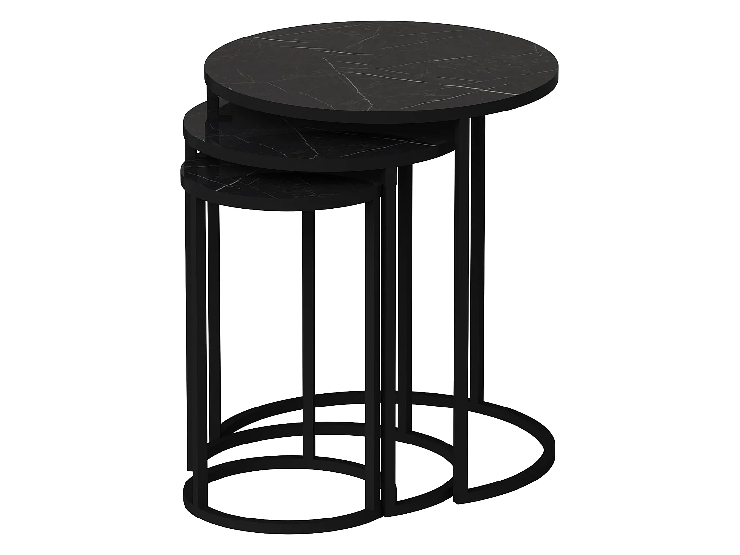 Tavolino da Salotto Daiano, set 3 Pezzi, 50x50x58h cm Nero, Forma Rotondo, Materiale Piano in Legno Nobilitato
