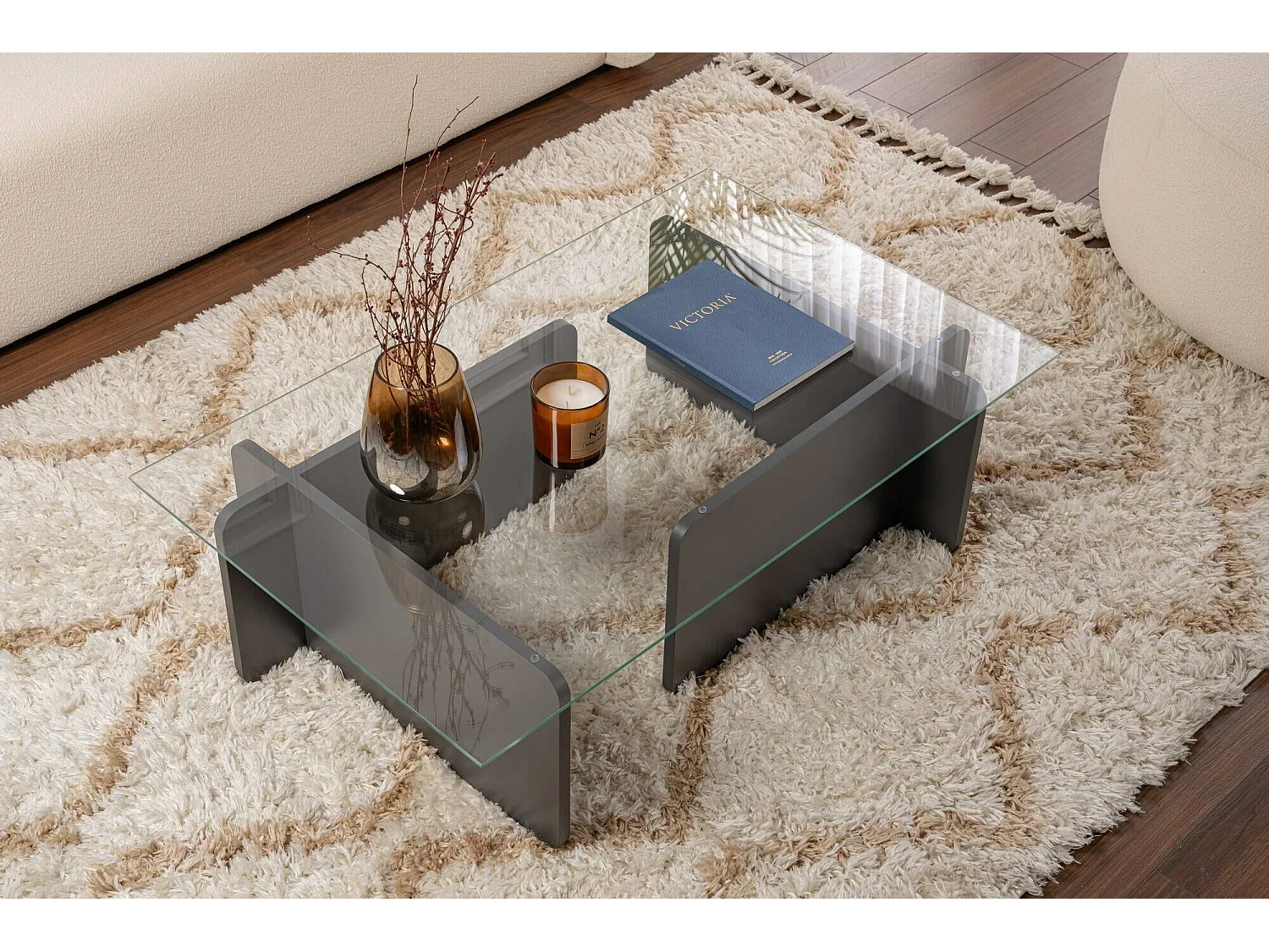 Kallias Couchtisch, Zeitschriftenhalter, 65x105x30h cm, Anthrazitschwarz