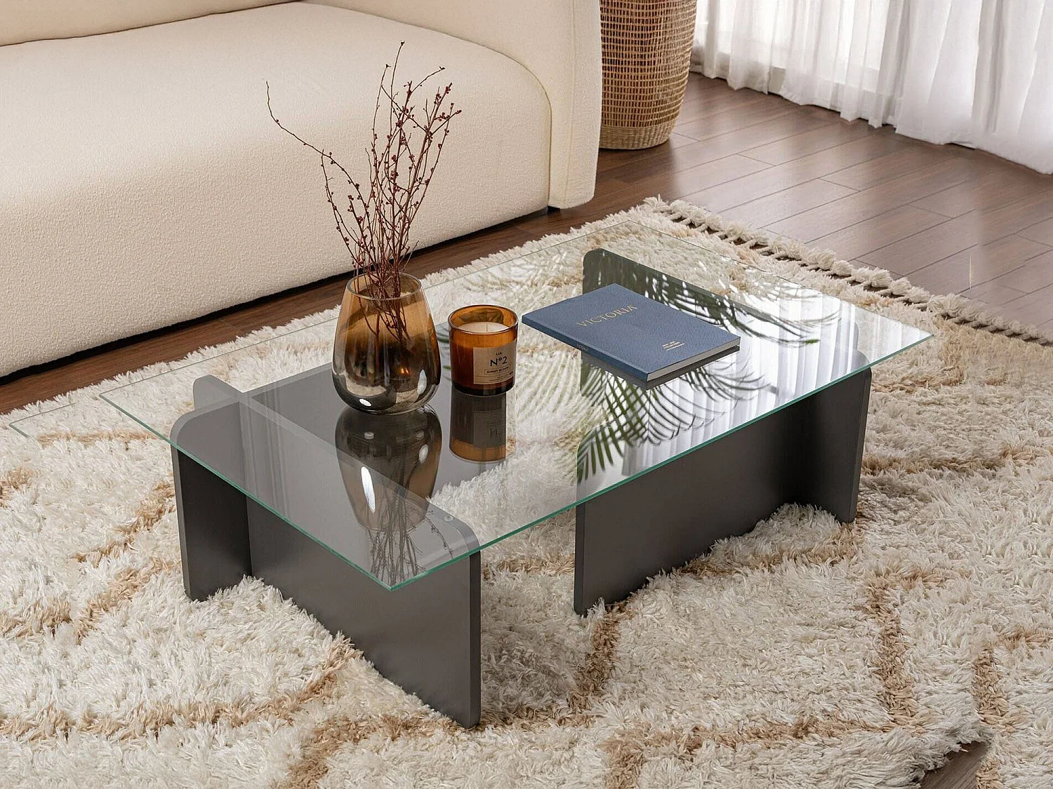 Kallias Couchtisch, Zeitschriftenhalter, 65x105x30h cm, Anthrazitschwarz