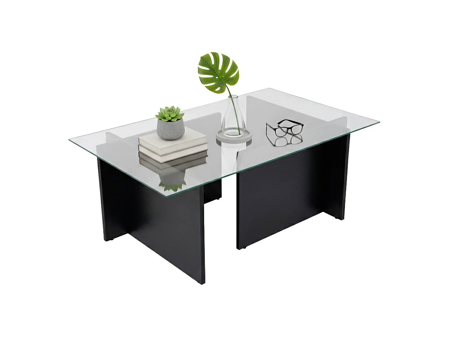 Mesa de Centro Azriel, Porta-revistas, 105x65x40h cm Preta, Forma Retangular, Tampo em Vidro