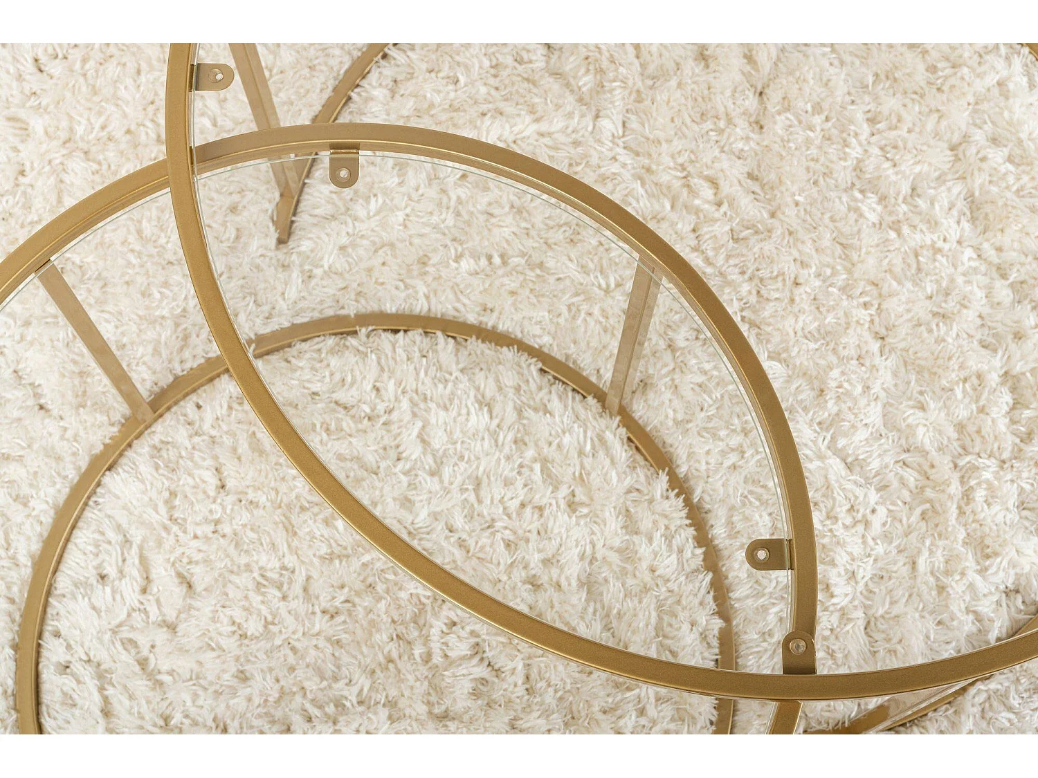 Aedion salontafel, set van 2 tafeltjes, 80x80x43h cm goud, ronde vorm, transparant blad