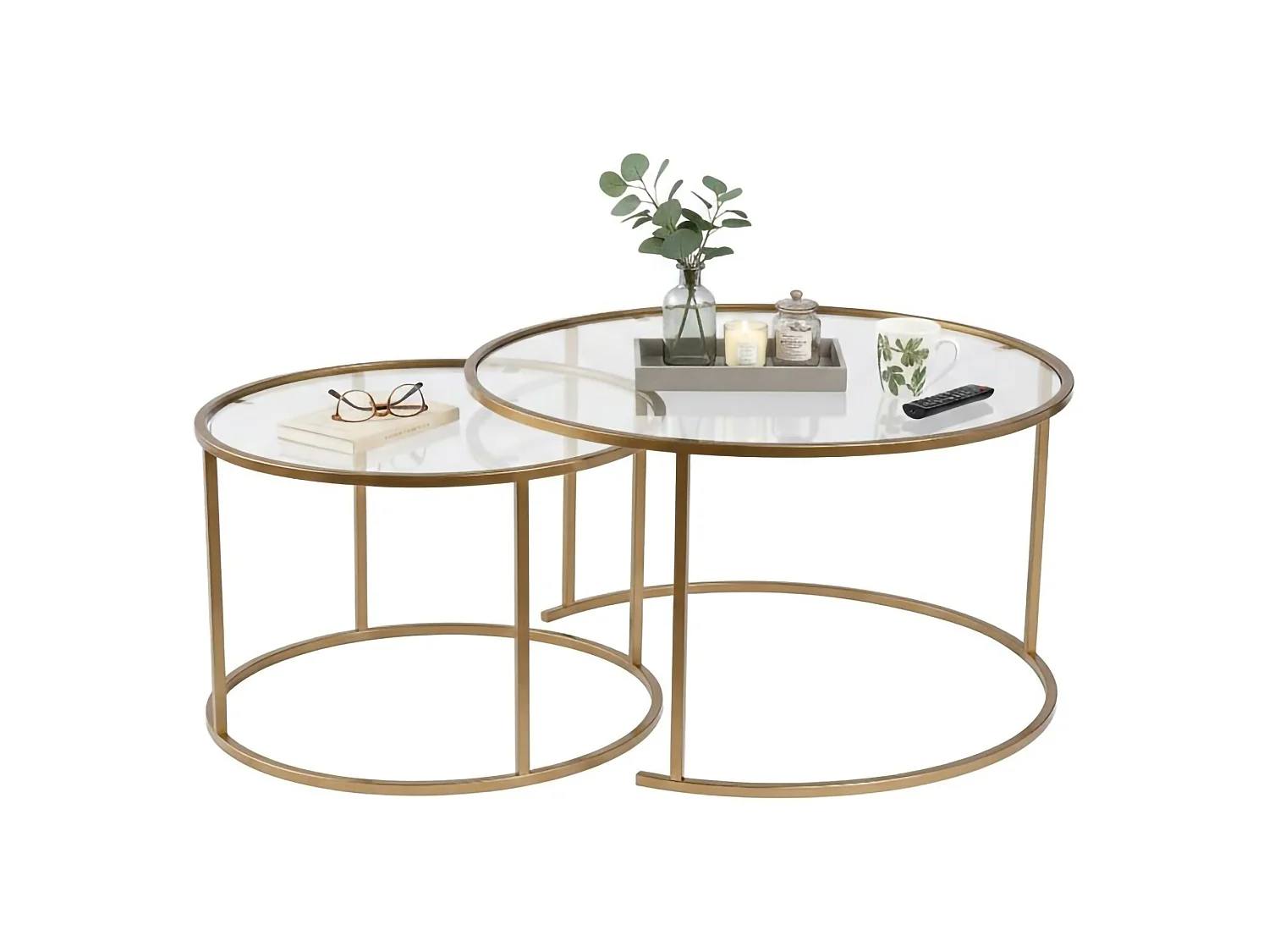 Tables basses Aedion, lot de 2 tables, 80x80x43h cm or