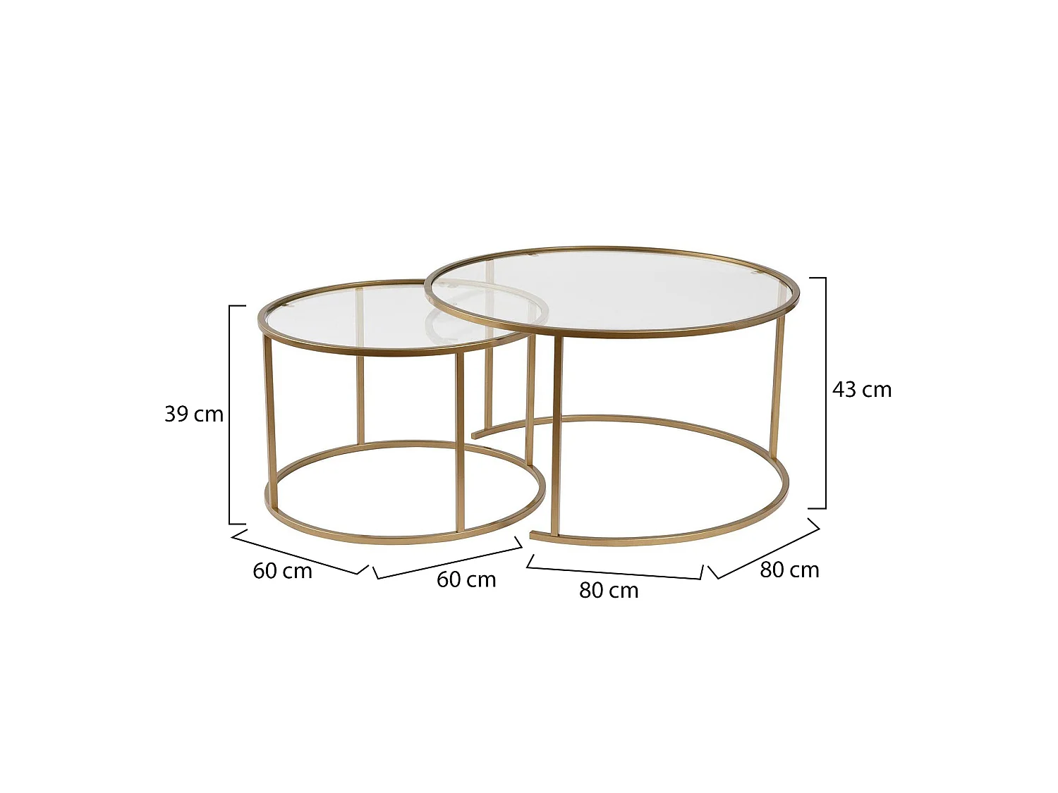 Tables basses Aedion, lot de 2 tables, 80x80x43h cm or