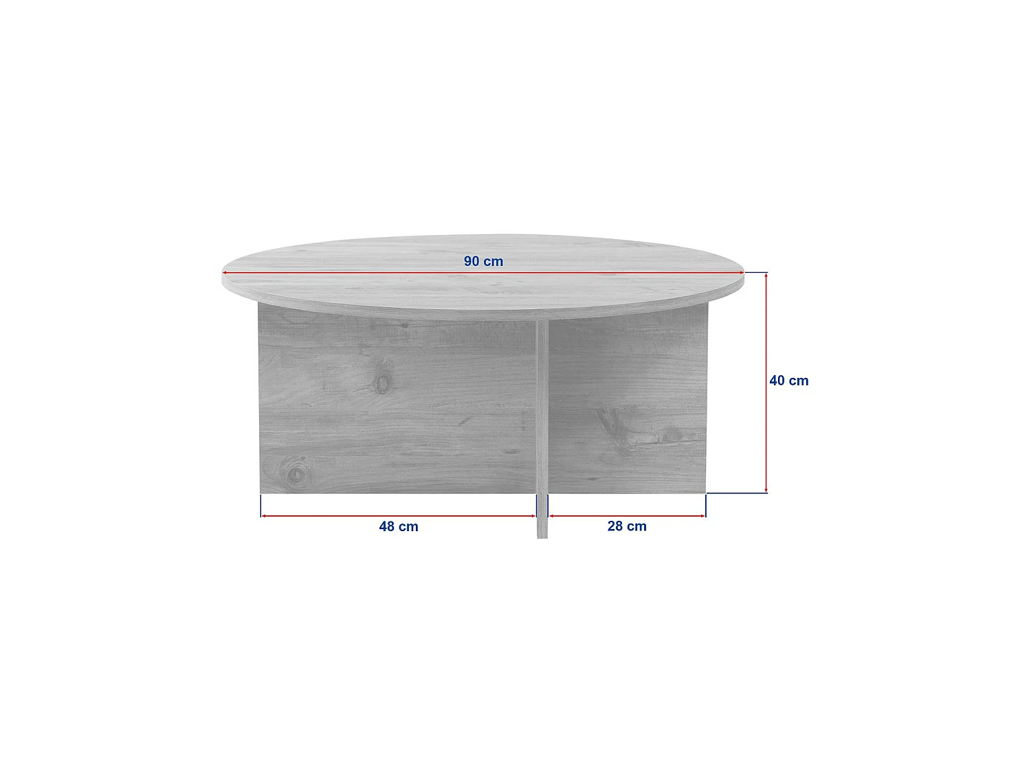 Table basse Simbario, ronde, 90x90x40h cm, chêne nodé, plateau en bois mélaminé, couleur marron