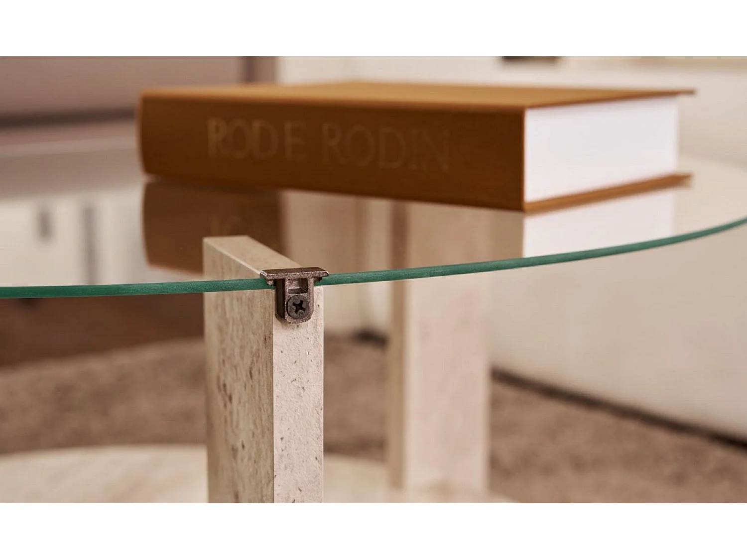 Table Basse Canevino, Forme Ronde, 75x75x40h cm Blanc Marbre, Plateau en Verre, Couleur Transparente