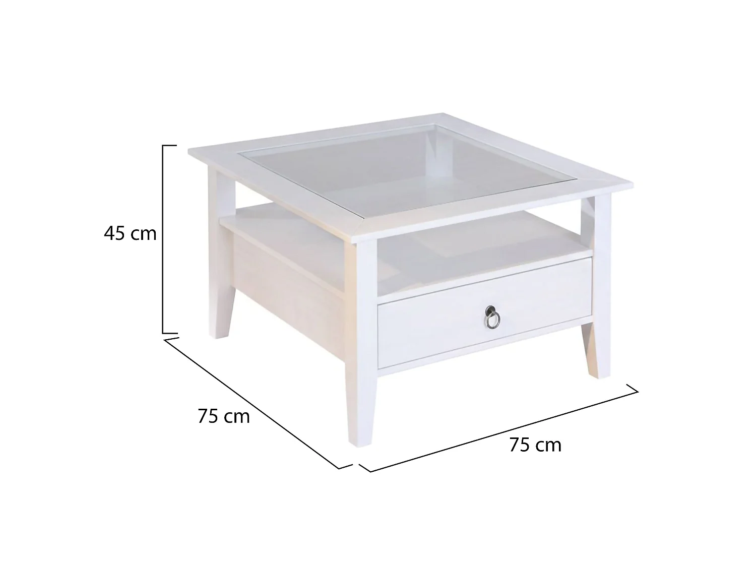 Tavolino da Salotto Tiglieto, un Cassetto, 75x75x45h cm Bianco, un Vano, Forma Quadrata