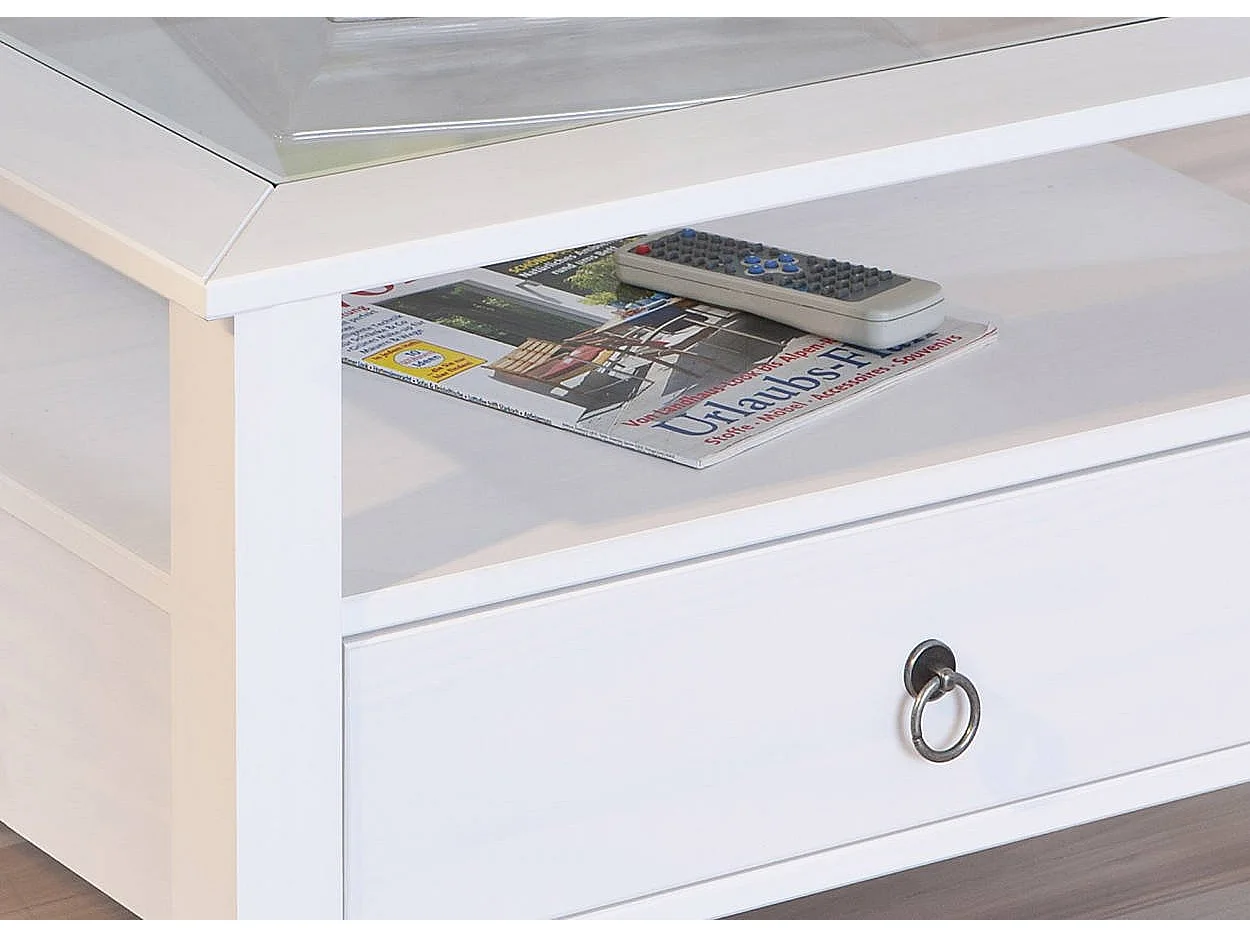 Tavolino da Salotto Tiglieto, un Cassetto, 75x75x45h cm Bianco, un Vano, Forma Quadrata