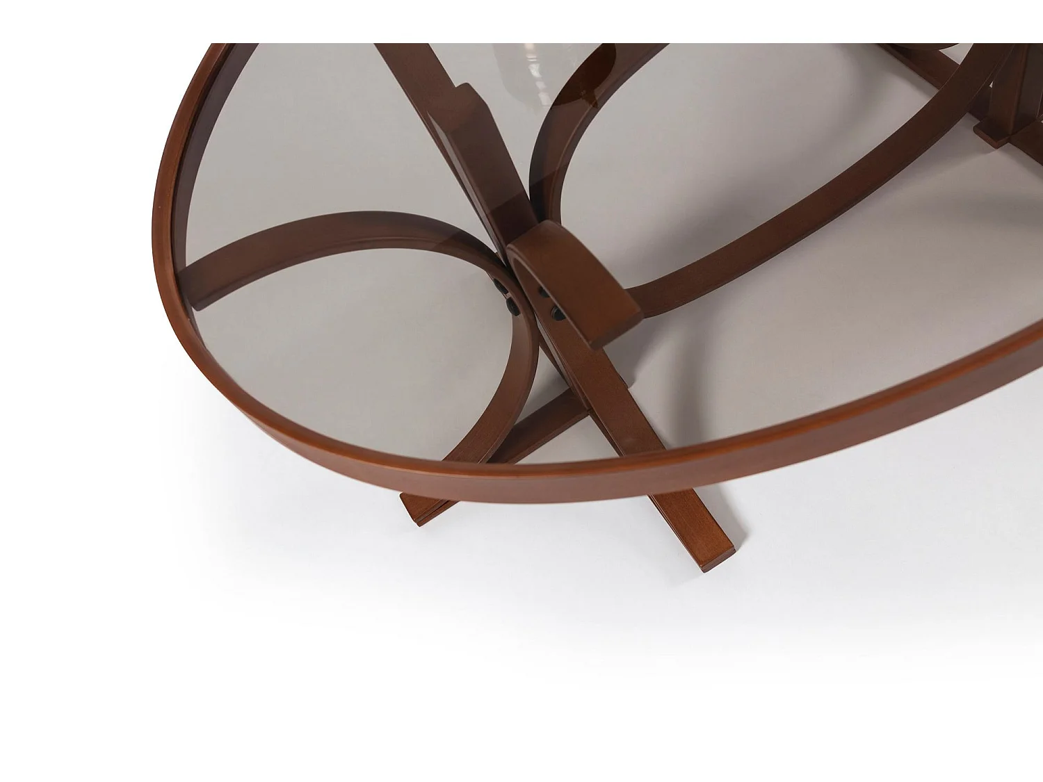 Tavolino da Salotto Sommo, Piano in Vetro Temperato, 112x78x47h cm Marrone Noce, Forma Ovale, Materiale Struttura in Vetro