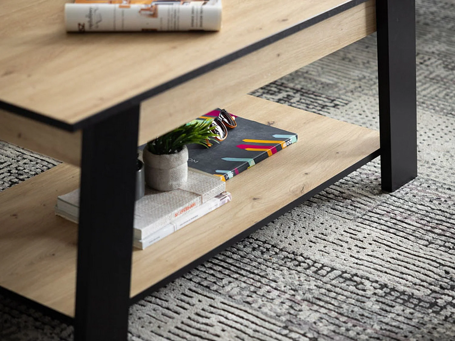 Tavolino da Salotto Casaglia, un Vano, 101x55x47h cm Marrone Rovere Nodi, Forma Rettangolare, Colore Ripiano Marrone