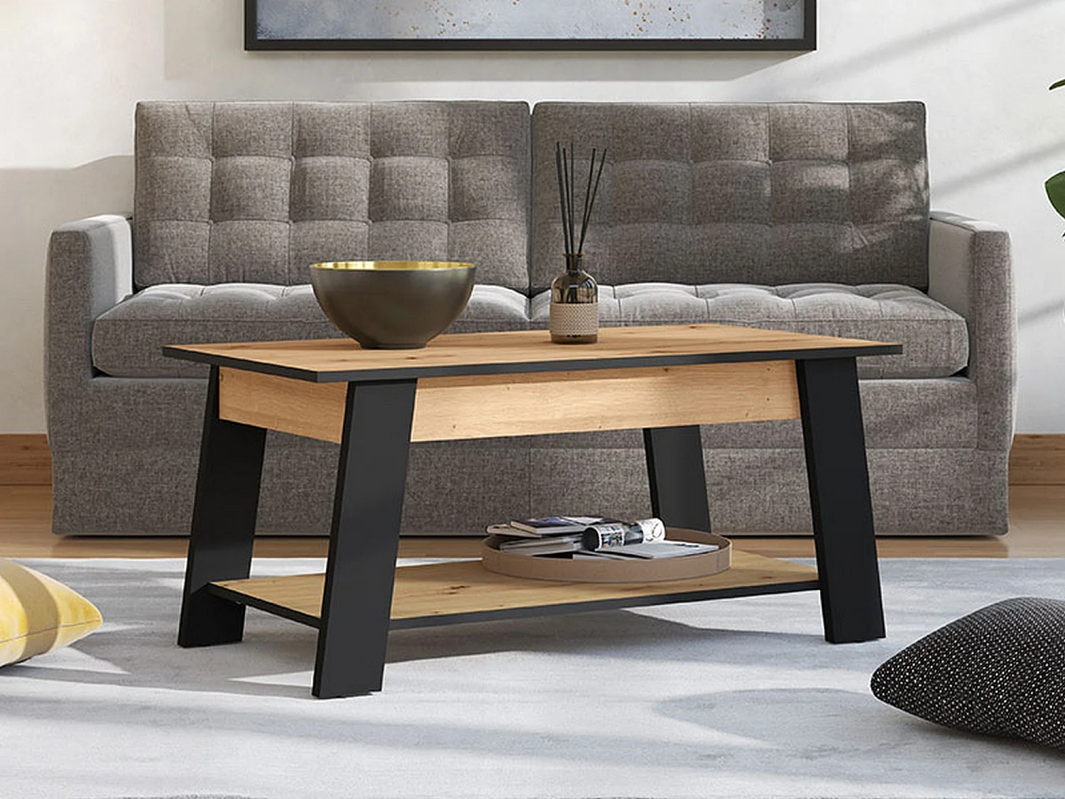Tavolino da Salotto Casaglia, un Vano, 101x55x47h cm Marrone Rovere Nodi, Forma Rettangolare, Colore Ripiano Marrone