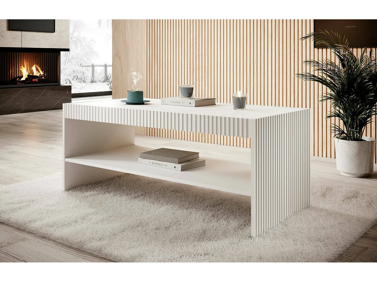 Salontafel Lissabon, 1 vak, 120x57x50h cm wit, rechthoekig, blad van gemelamineerd hout
