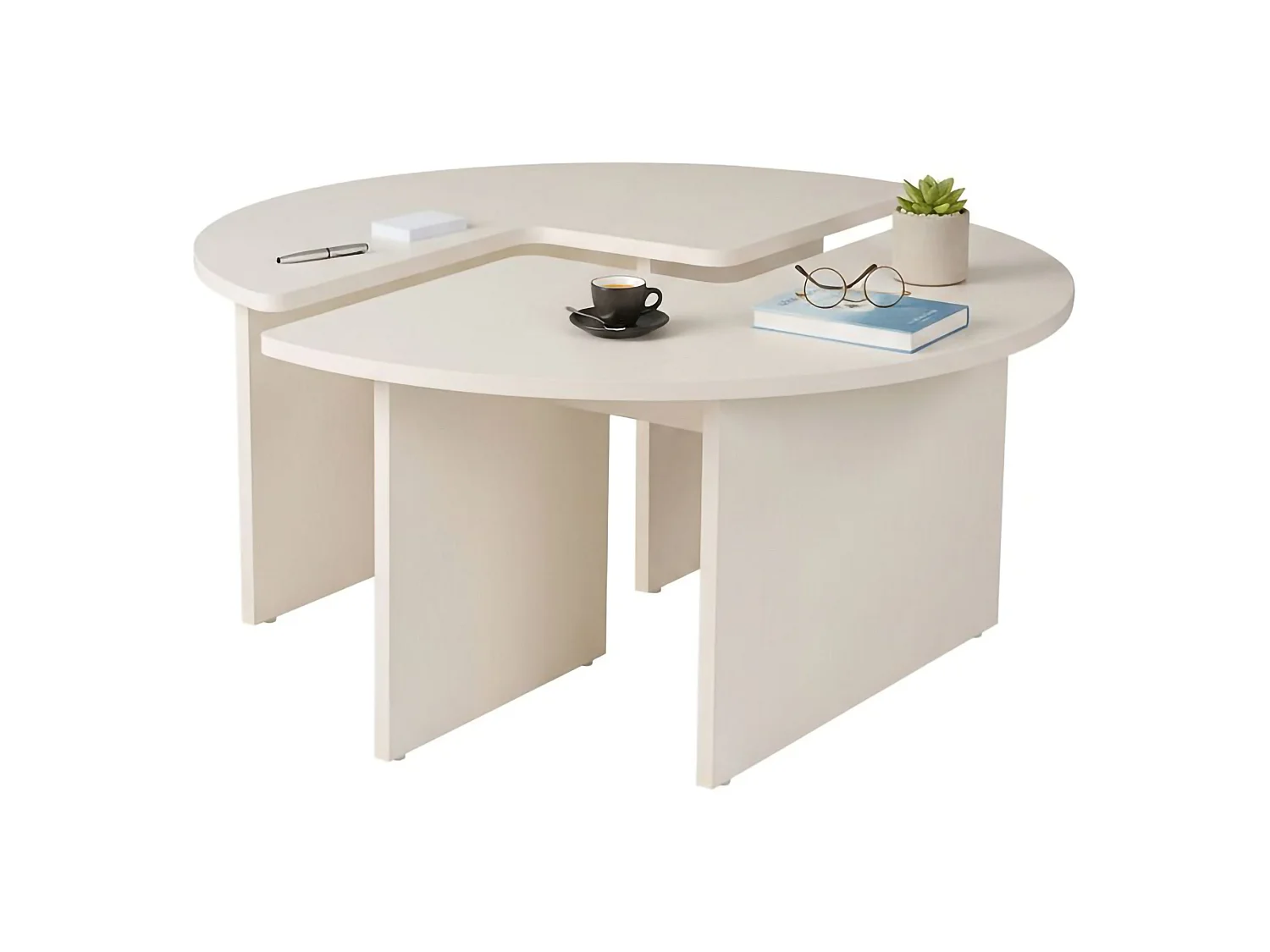 Mesa de centro Tairn, redonda, 90x90x41h cm, larício branco, tampo em madeira melamínica, prateleira branca