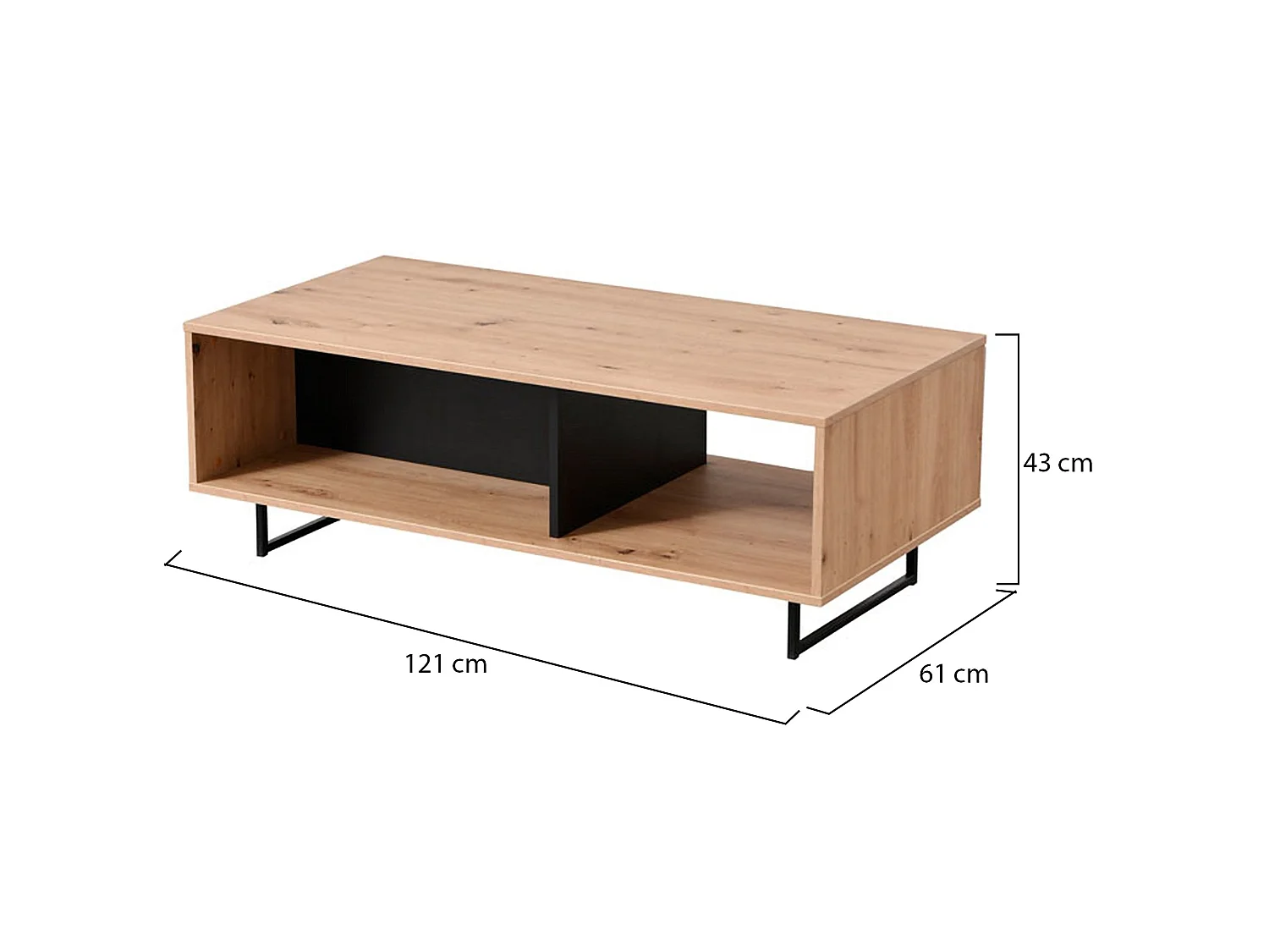 Tavolino da Salotto Corsano, con Piedini, 121x61x43h cm Marrone Rovere Nodi, 2 Vani, Forma Rettangolare
