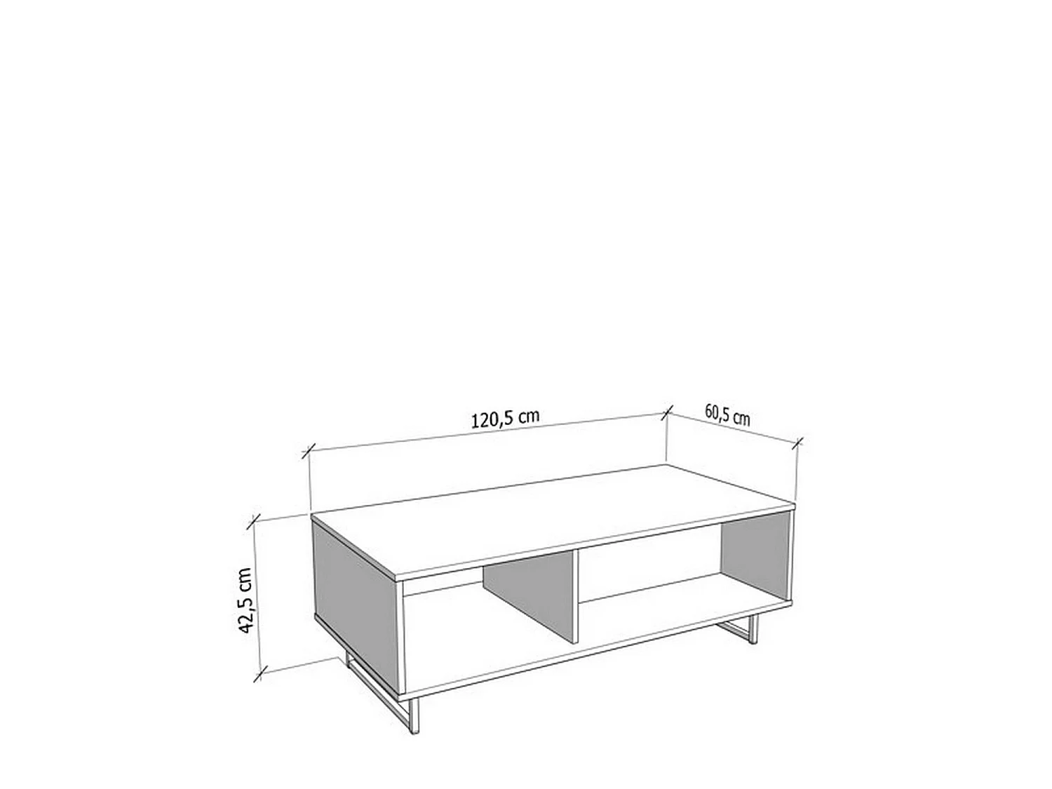 Tavolino da Salotto Corsano, con Piedini, 121x61x43h cm Marrone Rovere Nodi, 2 Vani, Forma Rettangolare